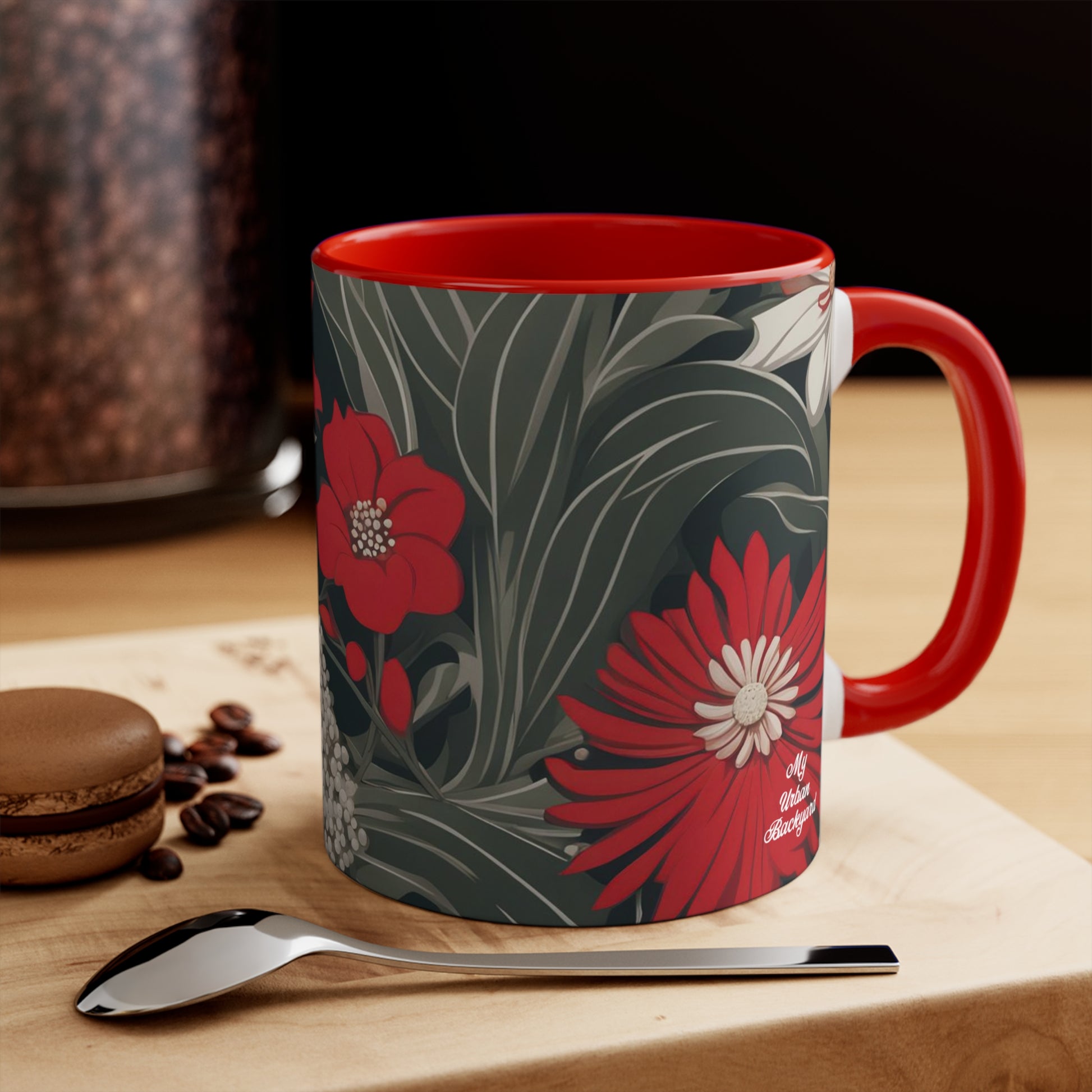 Red and White Flowers, Ceramic Mug - Perfect for Coffee, Tea, and More!