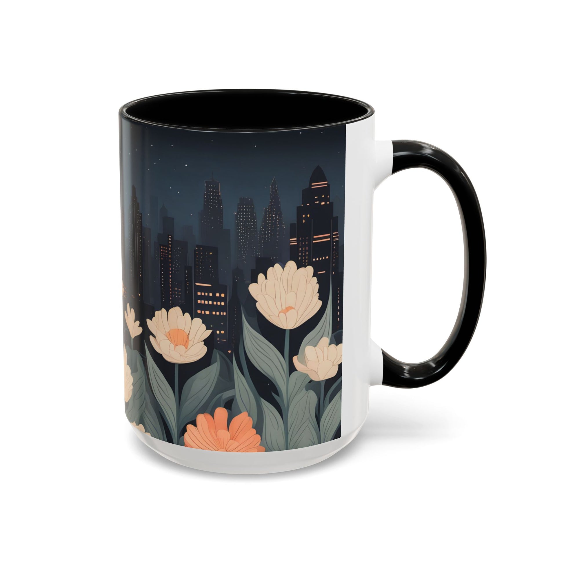 Cityscape Floral Accent Coffee Mug, Gift for Animal Lovers, Vintage Style, Perfect for Any Occasion