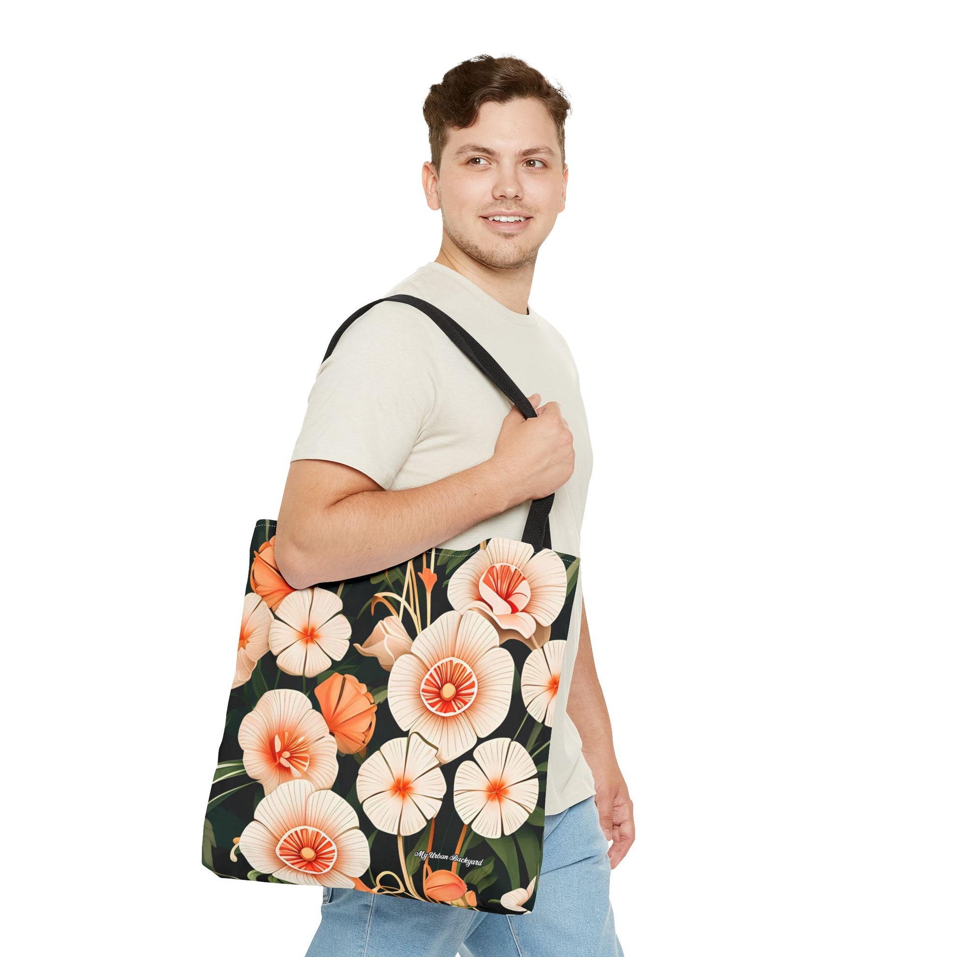 Art Deco Flowers Tote Bag with Cotton Handles For Everyday Use, 3 Sizes