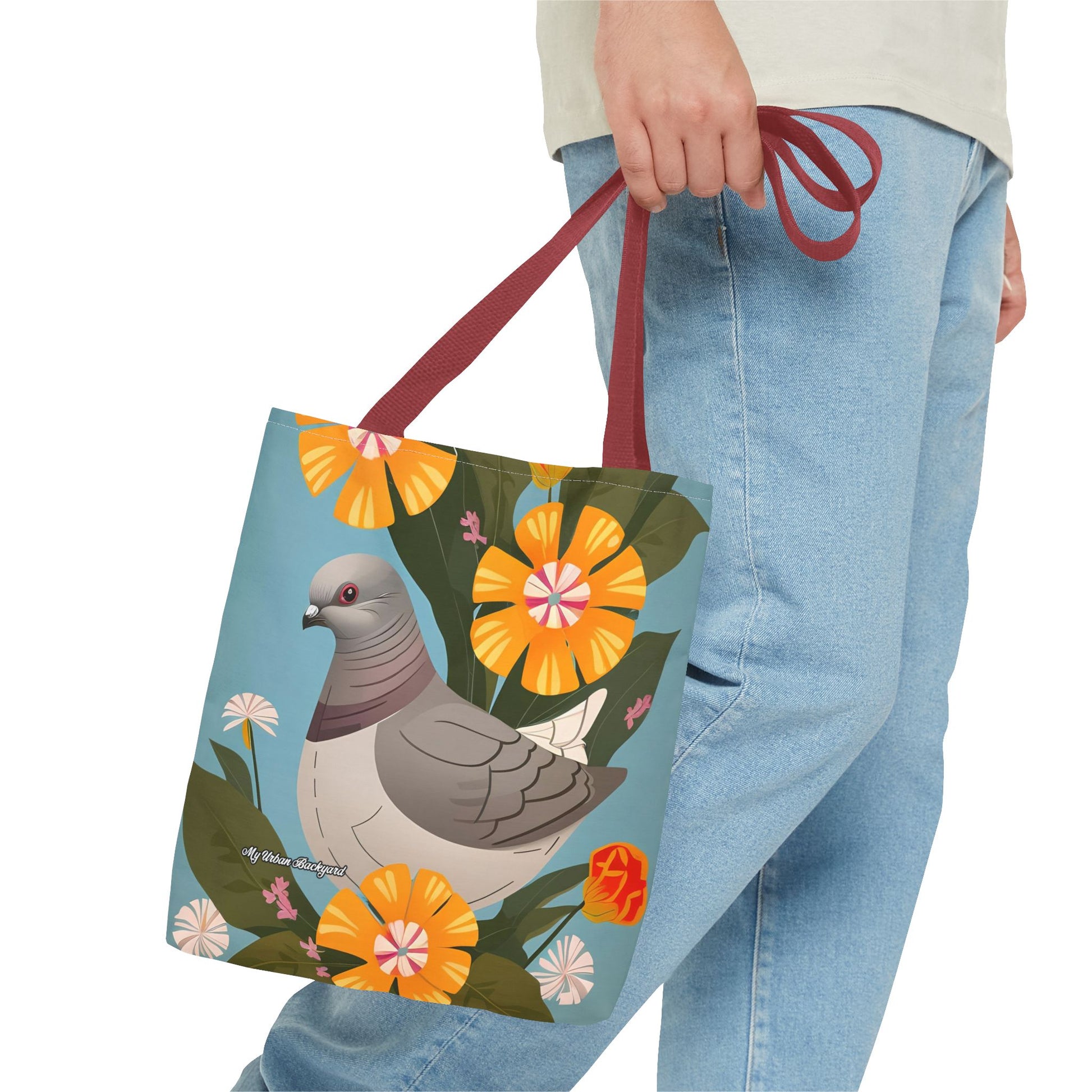 Pigeon and Yellow Flowers Tote Bag with Cotton Handles For Everyday Use, 3 Sizes