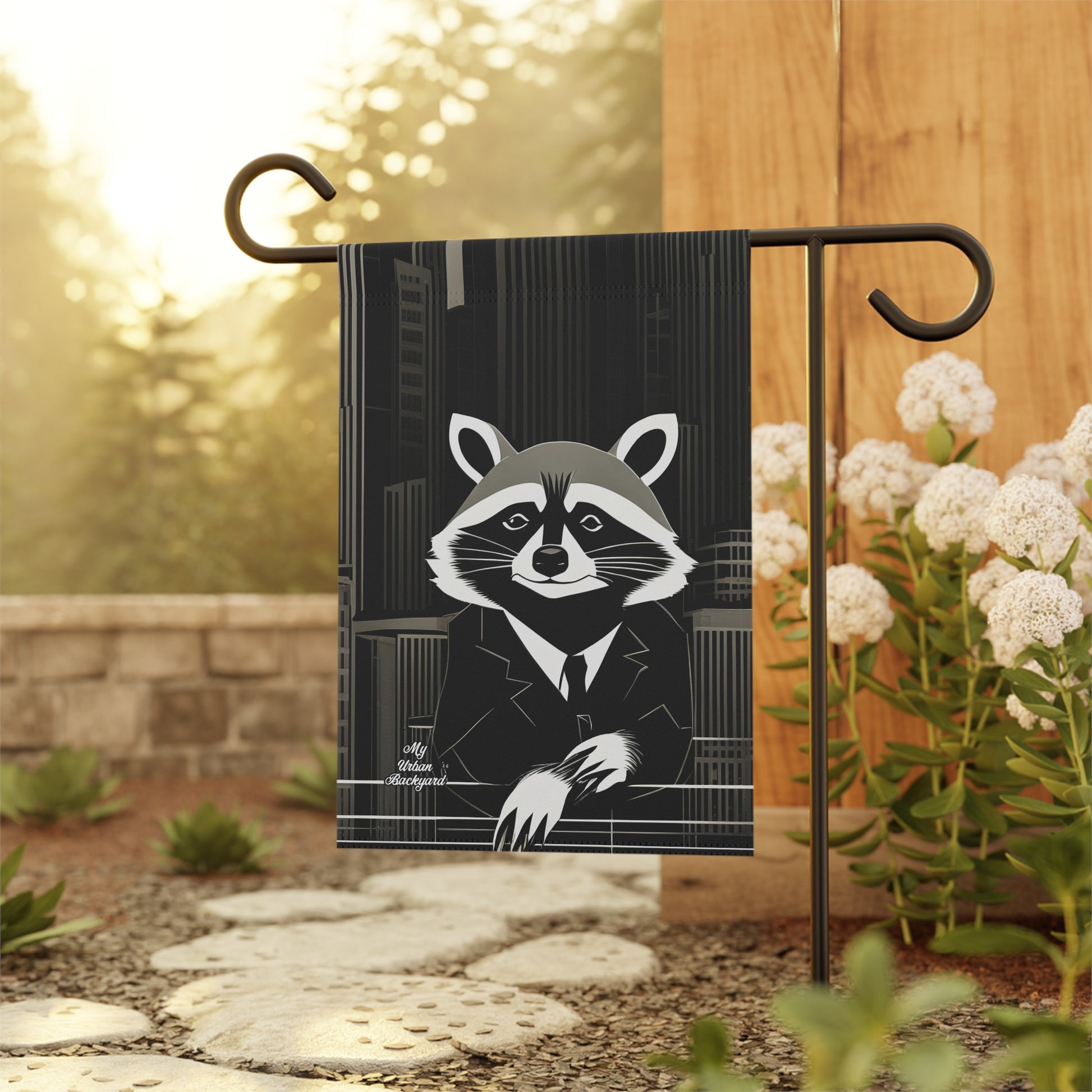 Oliver Nighteyes, Raccoon Garden Flag for Yard, Patio, Porch, or Work, 12"x18" - Flag only