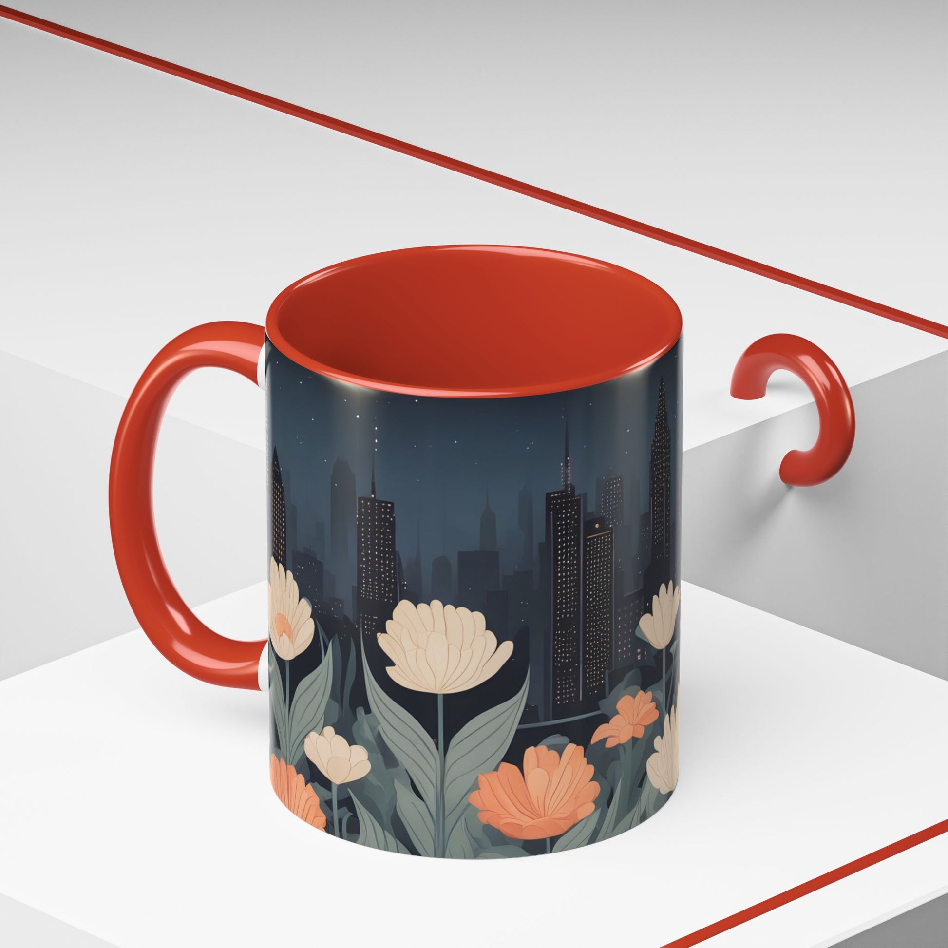 Cityscape Floral Accent Coffee Mug, Gift for Animal Lovers, Vintage Style, Perfect for Any Occasion