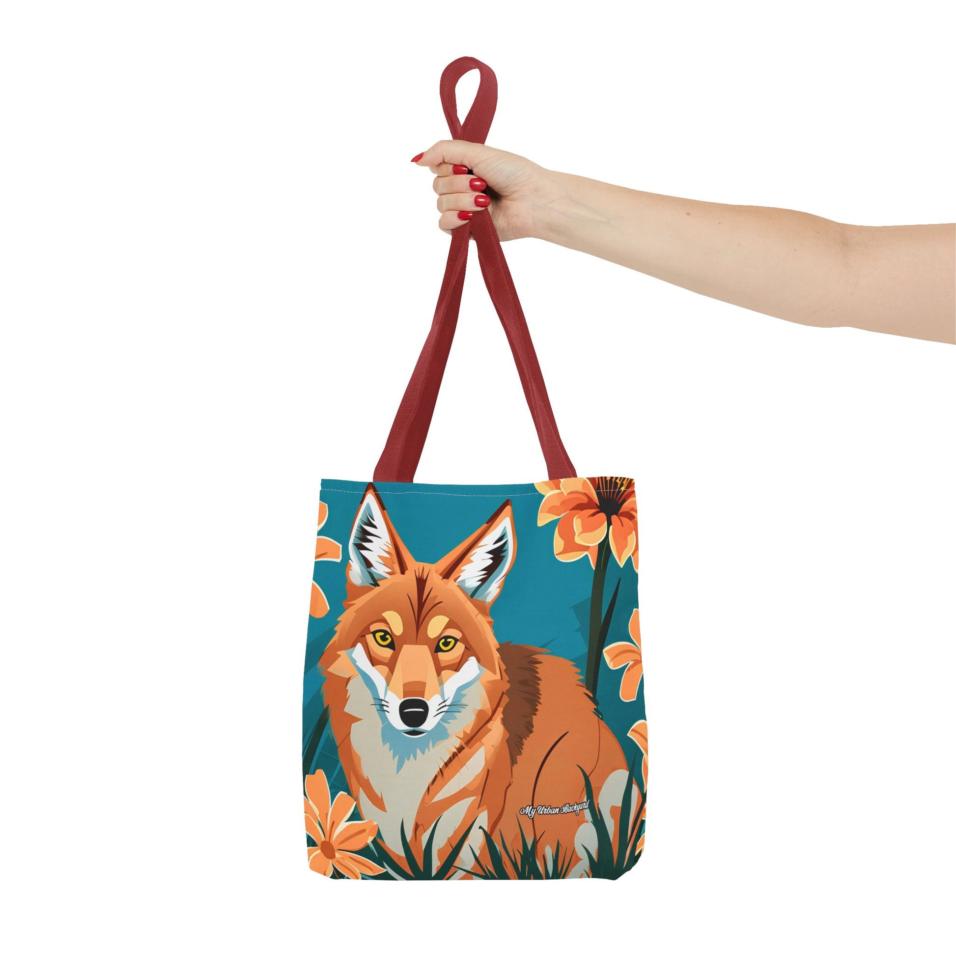 Coyote with Flowers Tote Bag with Cotton Handles For Everyday Use, 3 Sizes