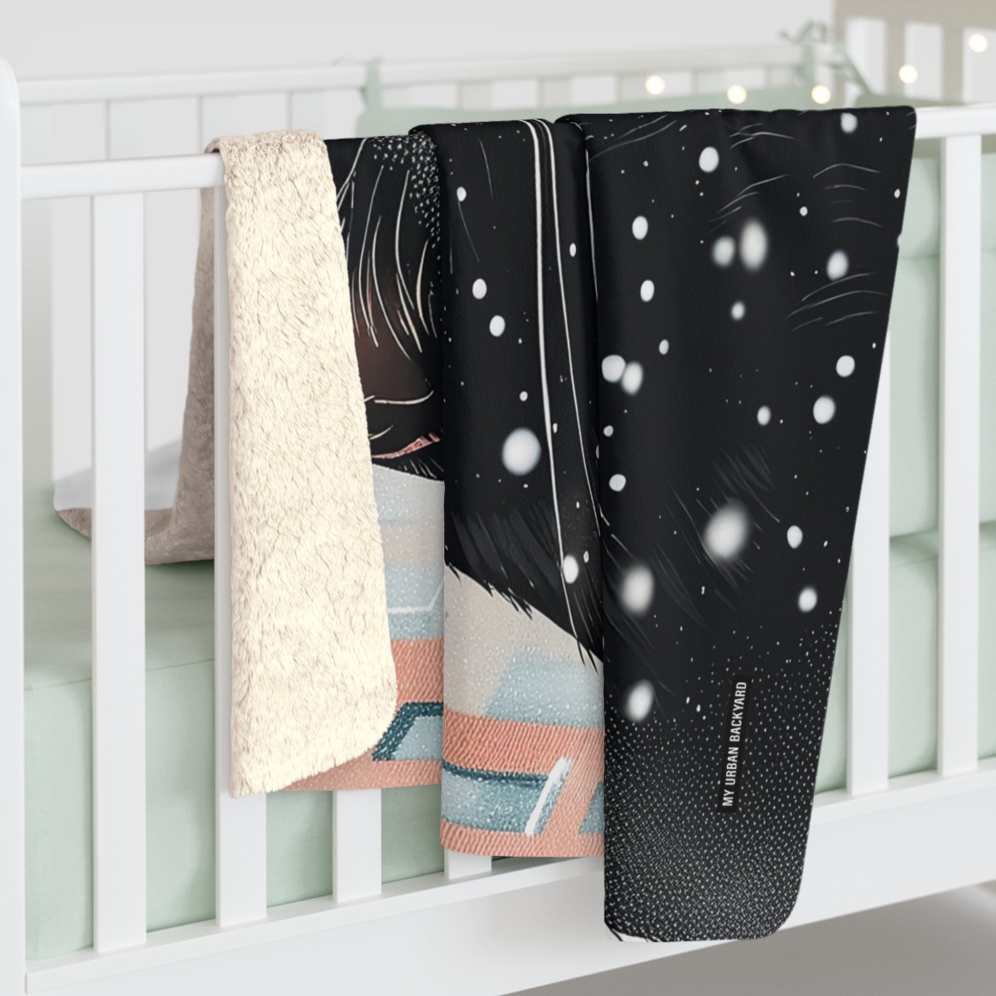 Whisker Wonderland, Cozy Black Cat Sherpa Fleece Blanket, 2 sizes
