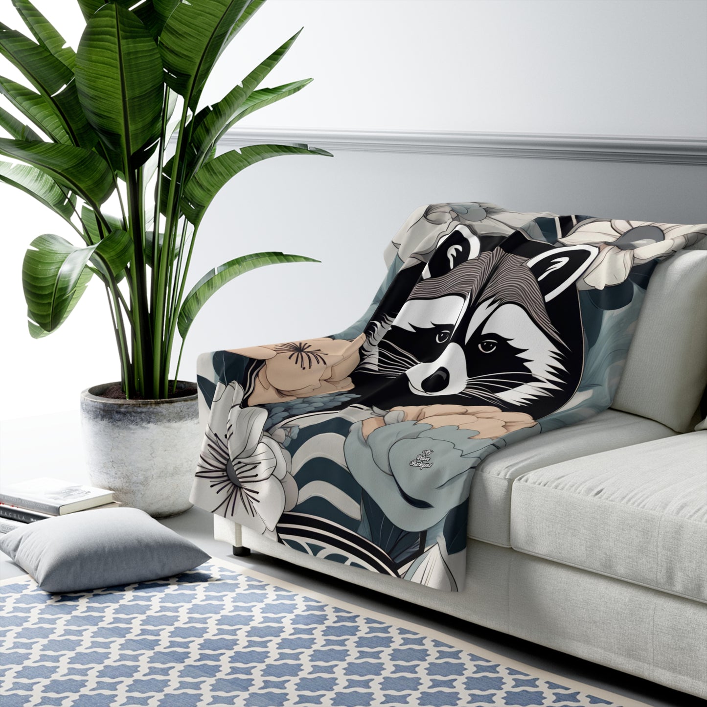Rocco Pawsley, Raccoon Sherpa Fleece Blanket for Cozy Warmth, 50"x60"