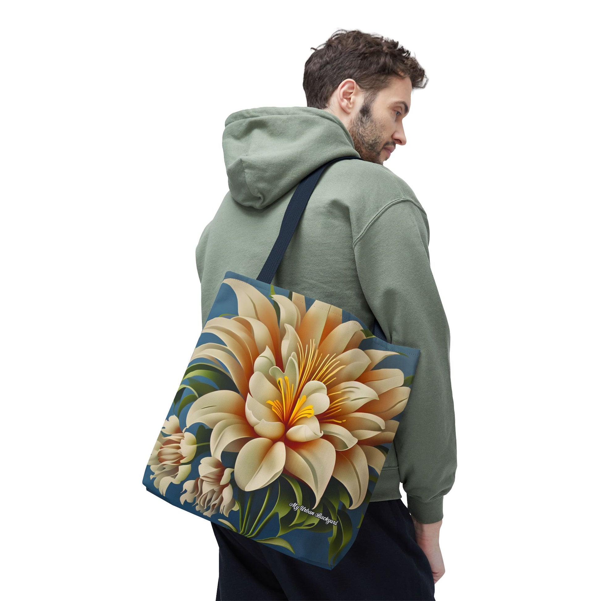 Large White Flower Tote Bag with Cotton Handles For Everyday Use, 3 Sizes