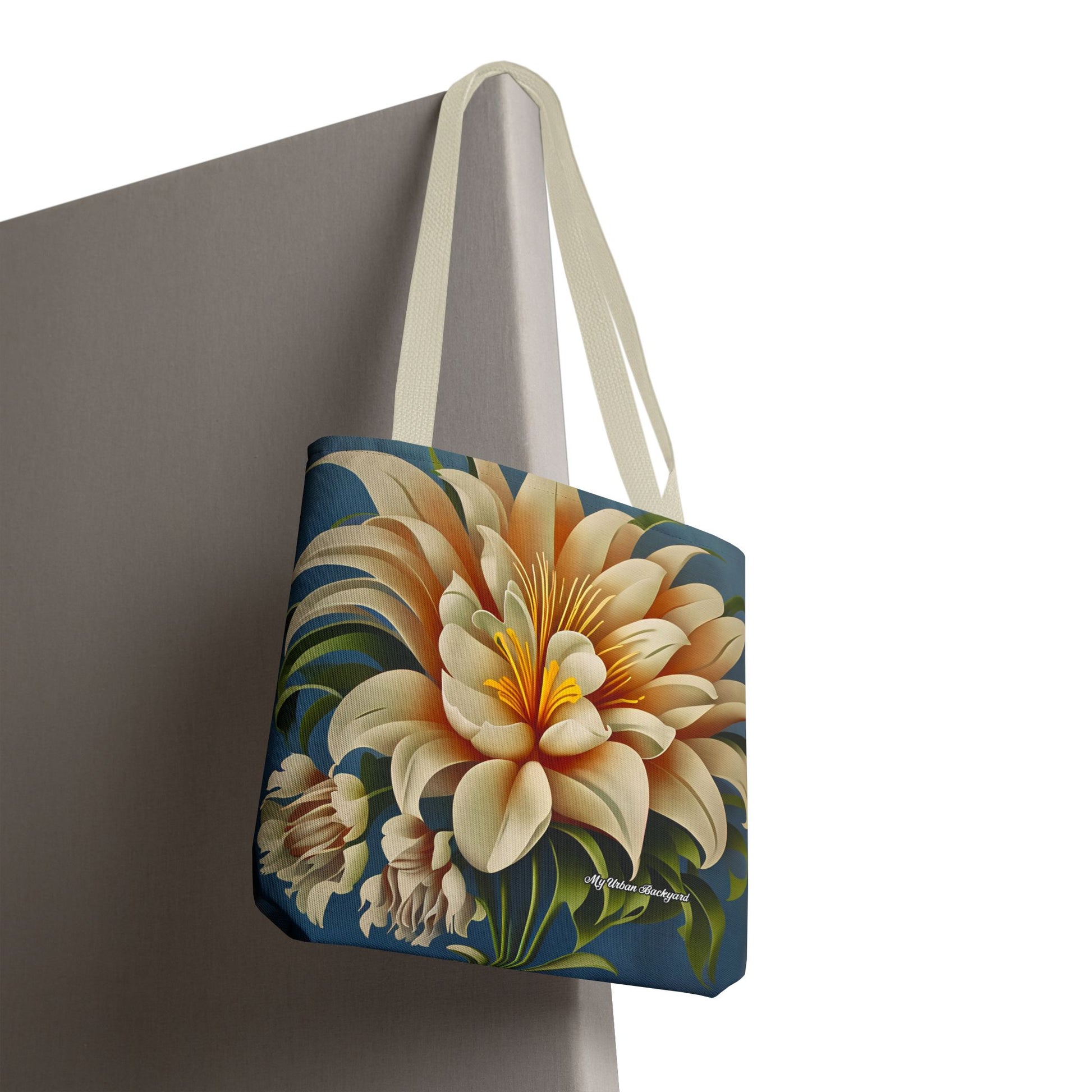 Large White Flower Tote Bag with Cotton Handles For Everyday Use, 3 Sizes