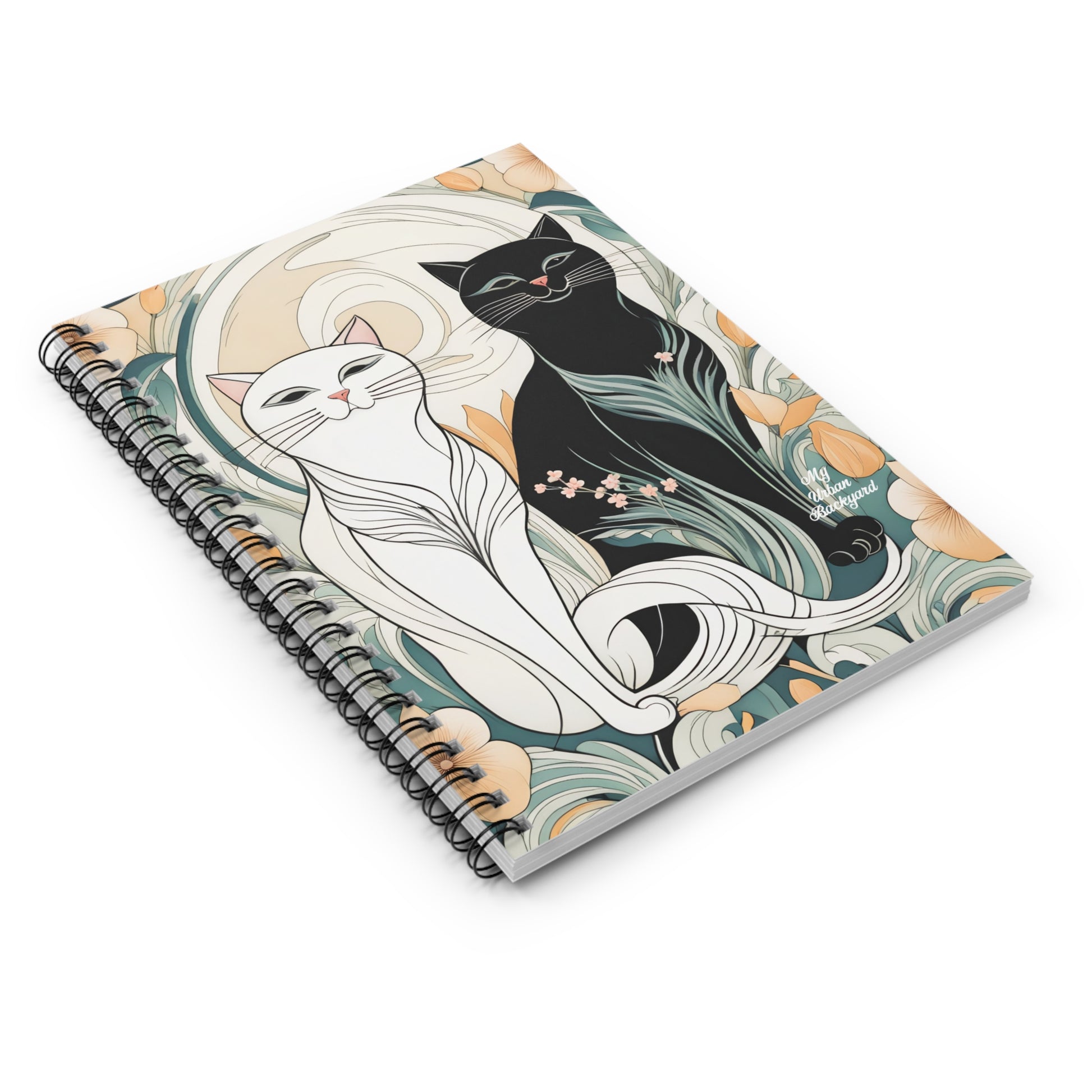 Two Happy Cats, Spiral Notebook Writing Journal - 118 Ruled Pages