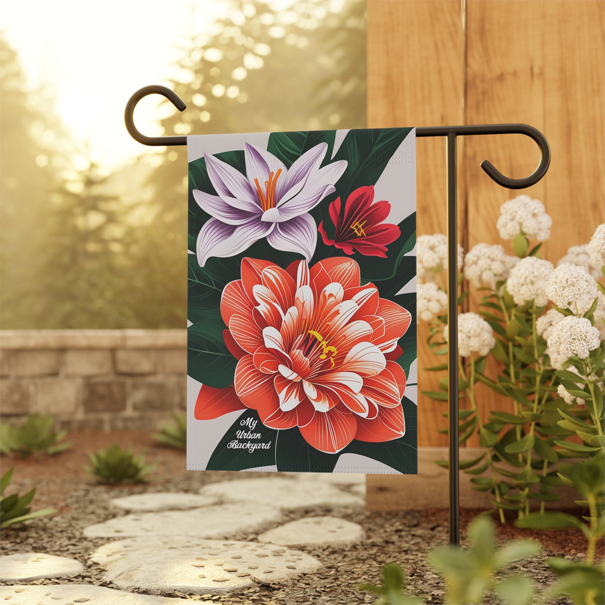 Three Flowers, Garden Flag for Yard, Patio, Porch, or Work, 12"x18" - Flag only