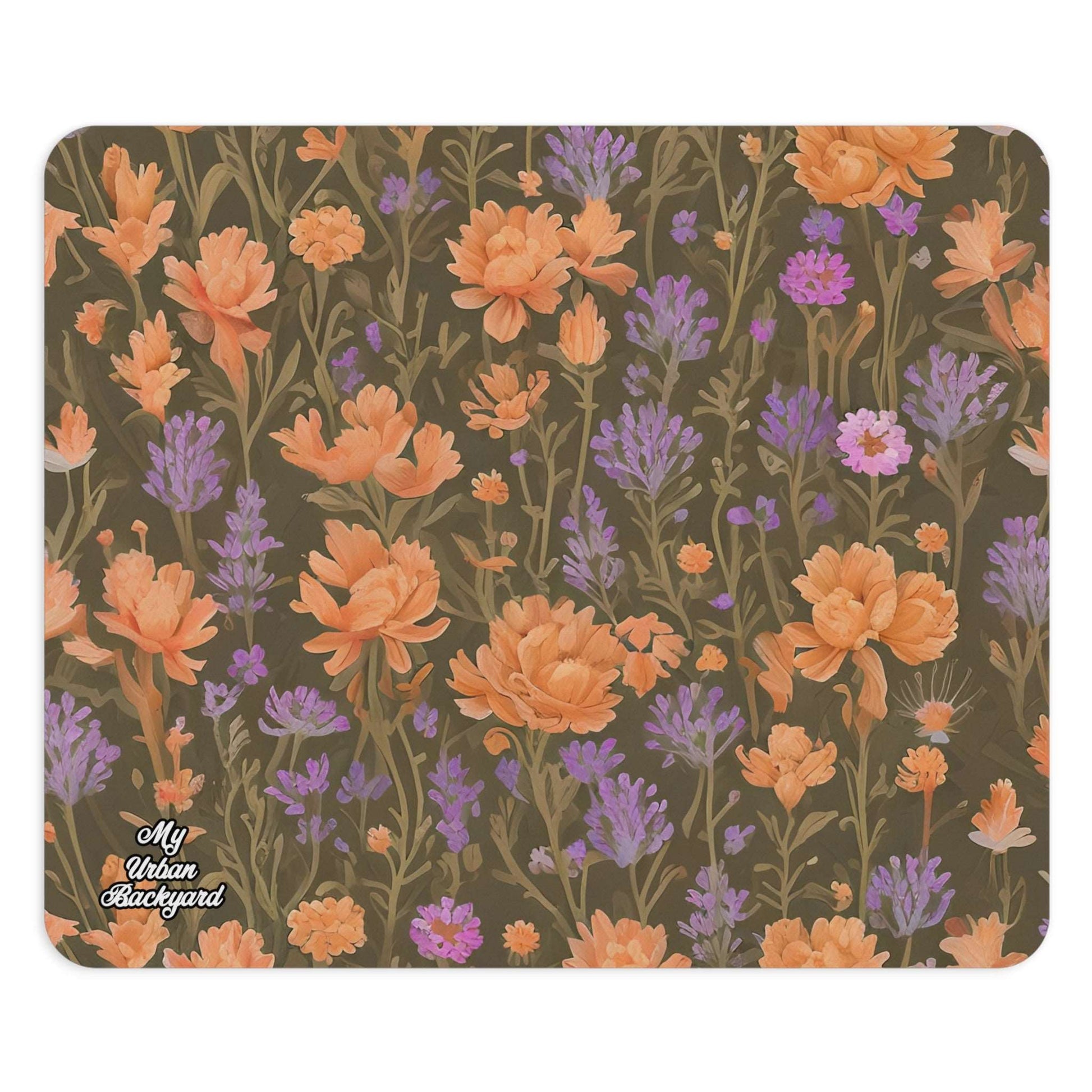 Computer Mouse Pad, Non-slip rubber bottom, Orange and Purple Flowers