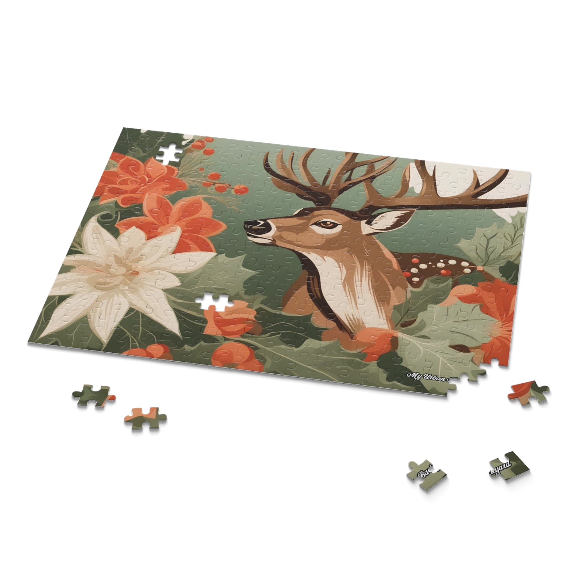 Deer with Holiday Flowers, Jigsaw Puzzle, (120, 252, or 500-Piece)