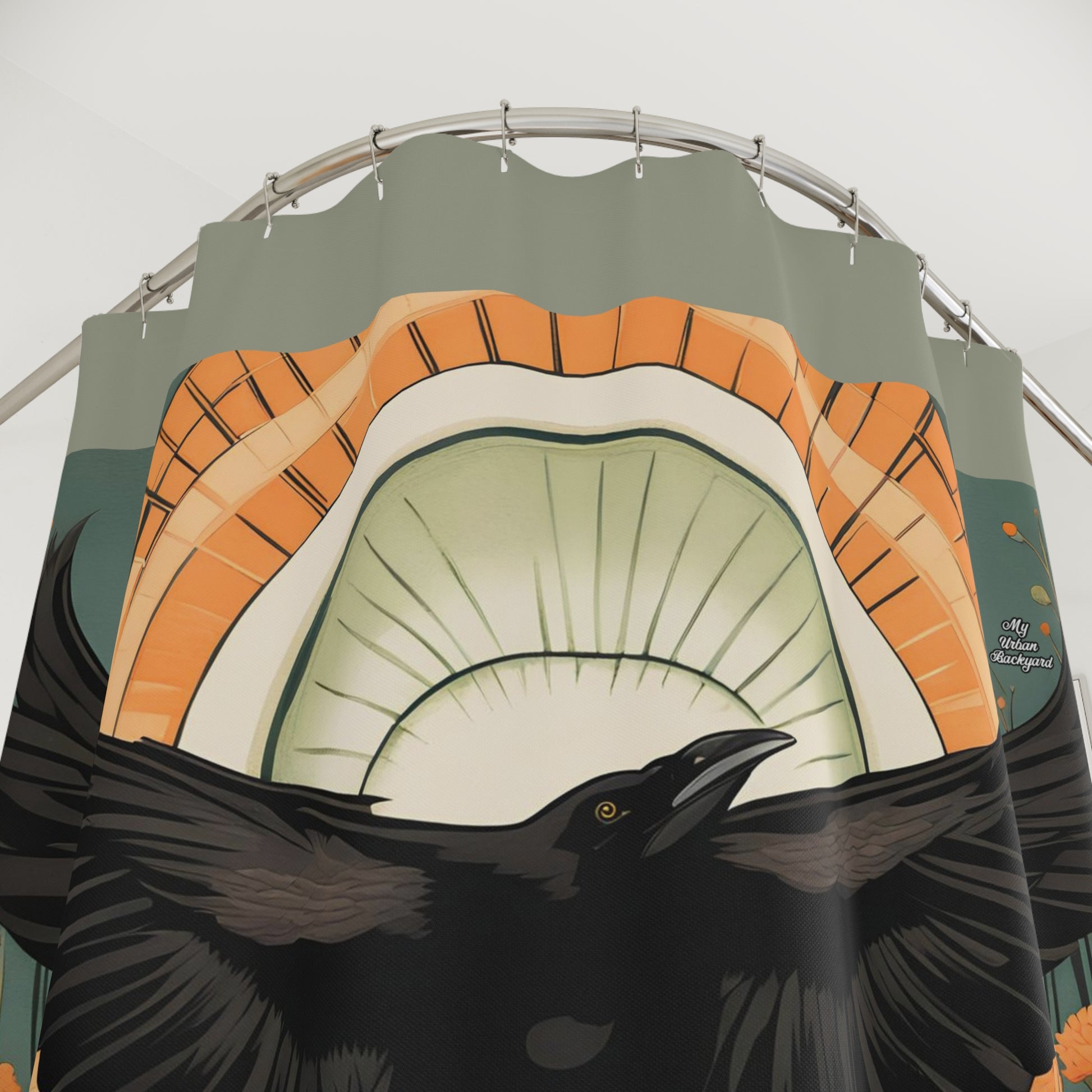 Flying Crow, Shower Curtain, Sage accent color - 71" x 74"