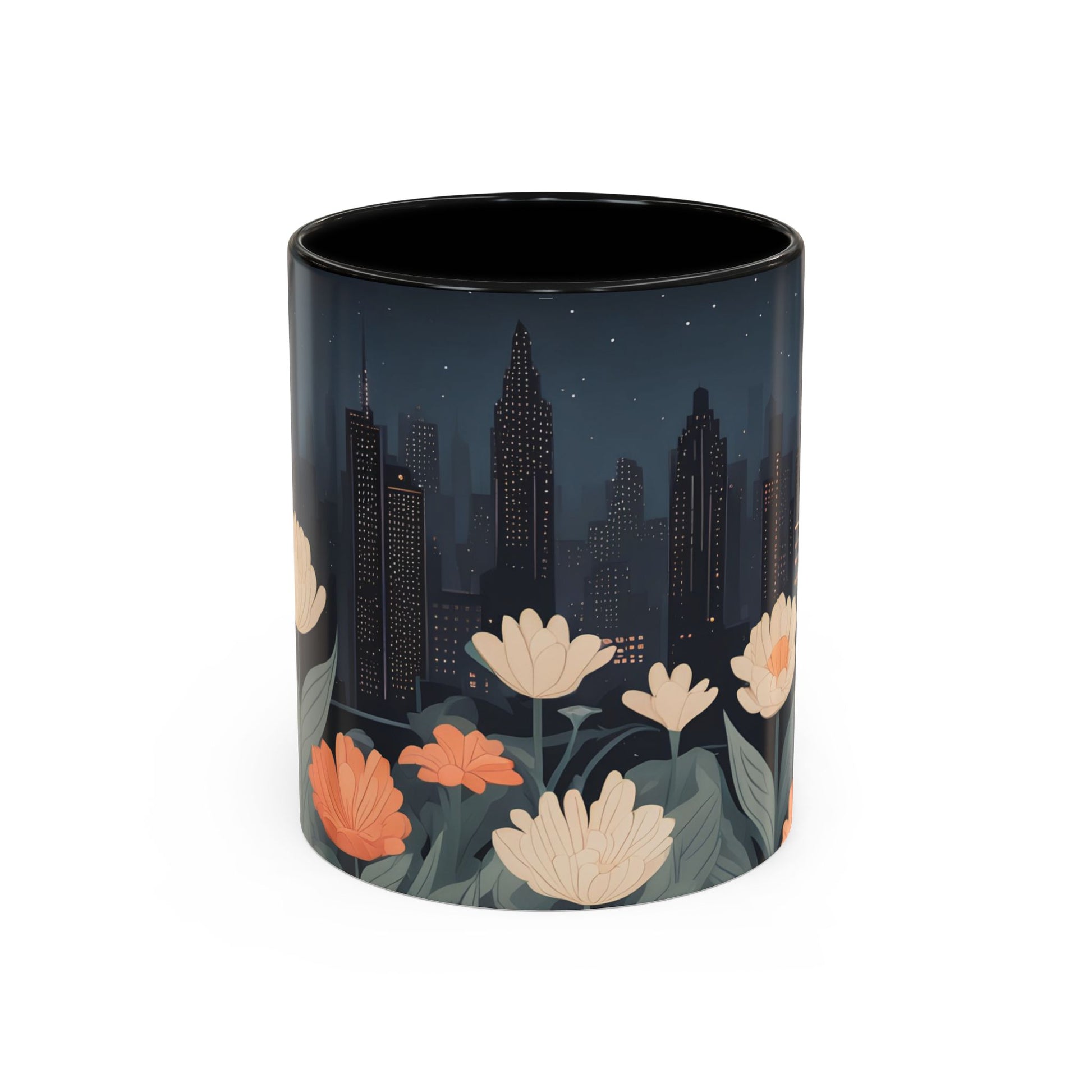 Cityscape Floral Accent Coffee Mug, Gift for Animal Lovers, Vintage Style, Perfect for Any Occasion