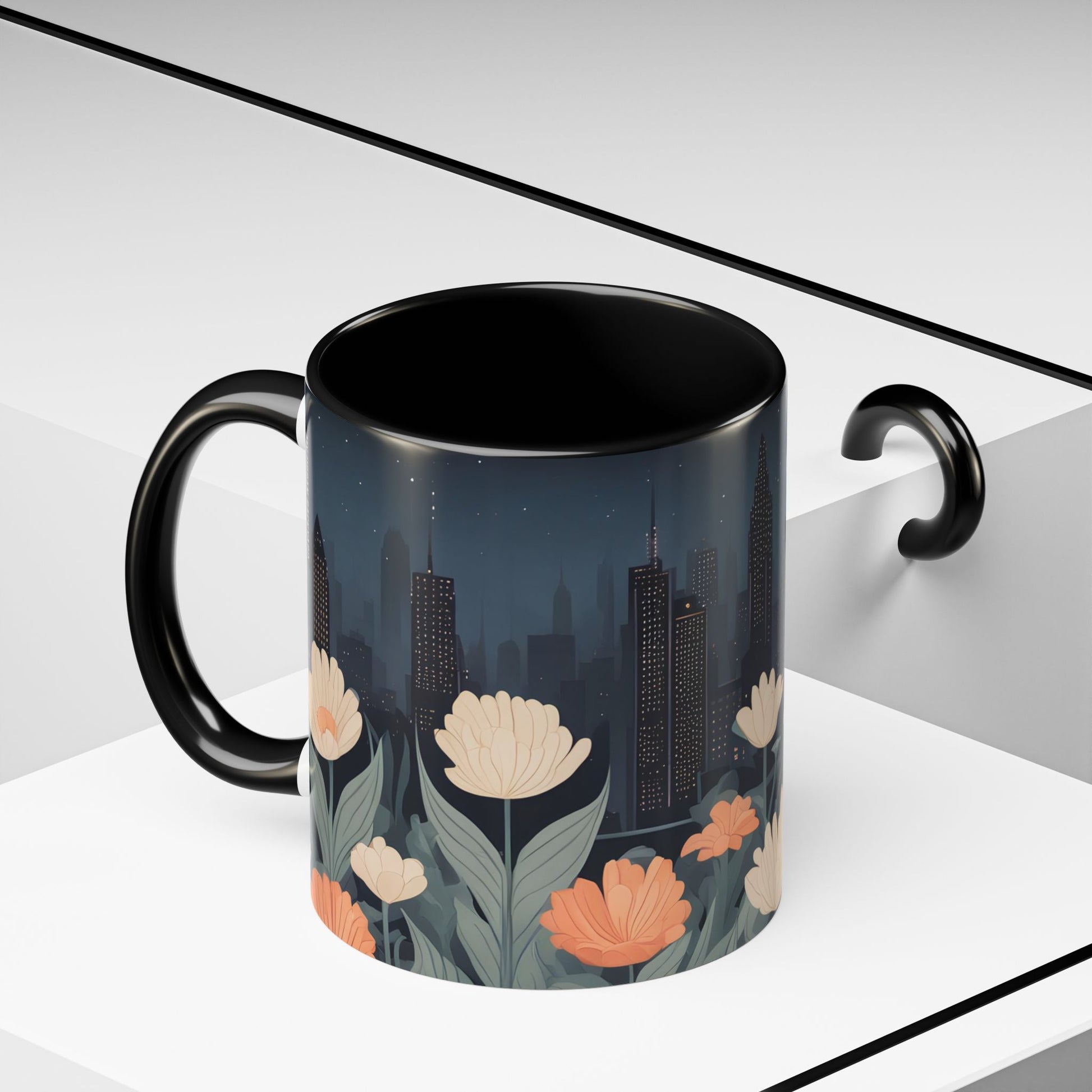Cityscape Floral Accent Coffee Mug, Gift for Animal Lovers, Vintage Style, Perfect for Any Occasion