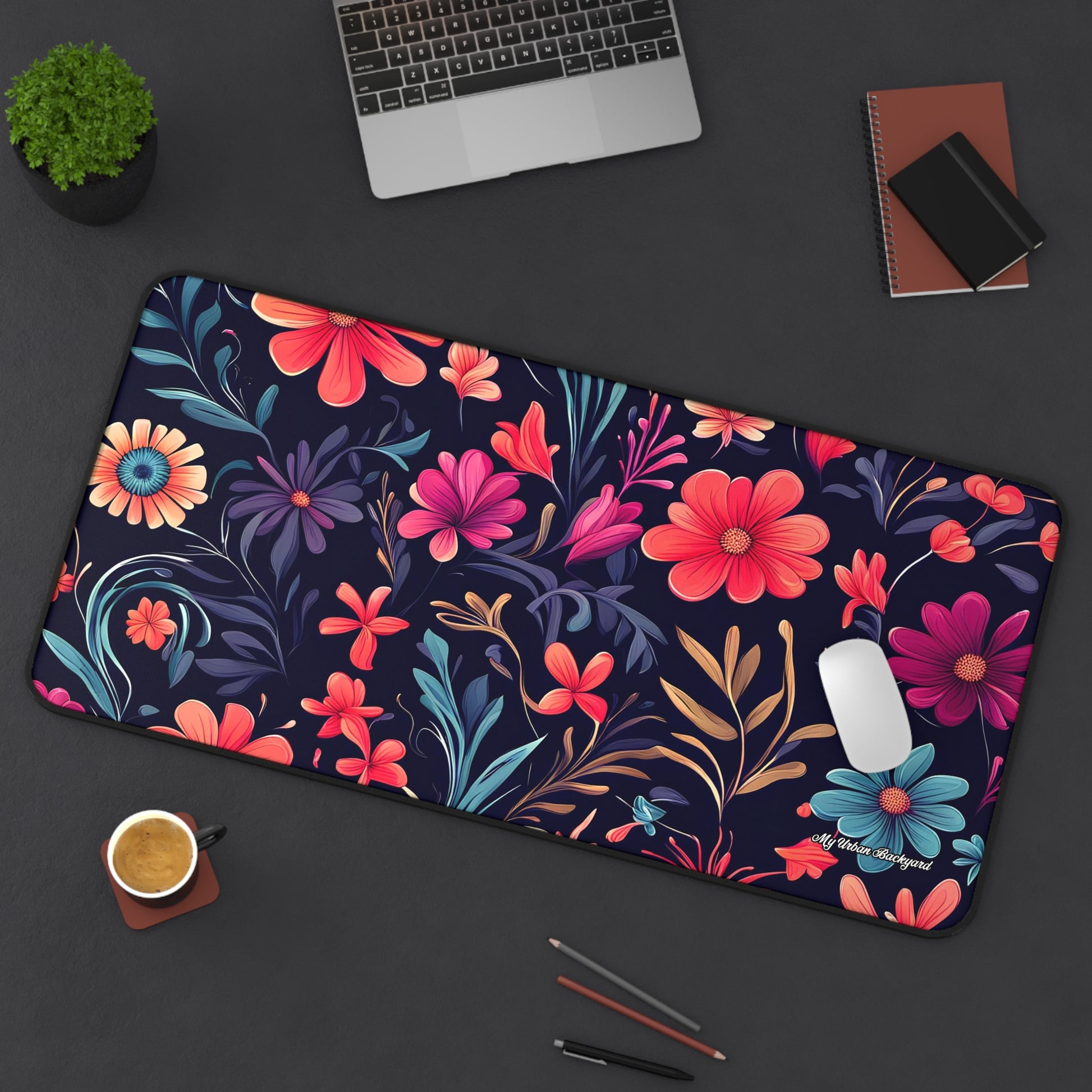 Night Blooming Wildflowers Desk Mat - Vibrant Desk Accessories, Office Decor, Gift for Her, Home Office Mat, 3 Sizes