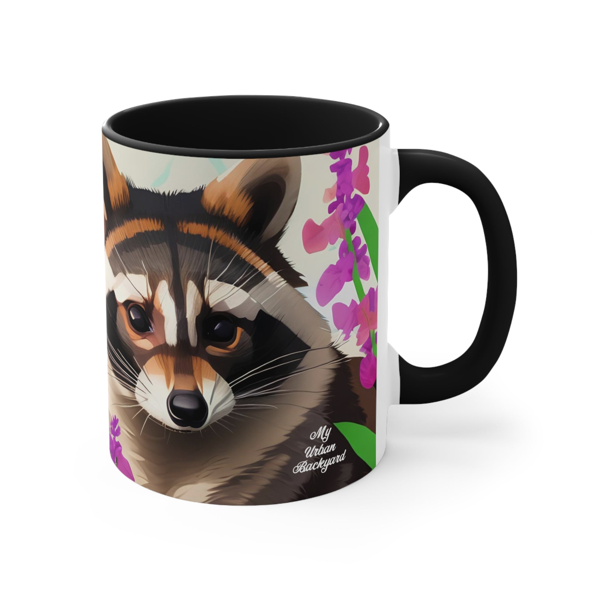 Raccoon with Flowers, Ceramic Mug - Perfect for Coffee, Tea, and More!