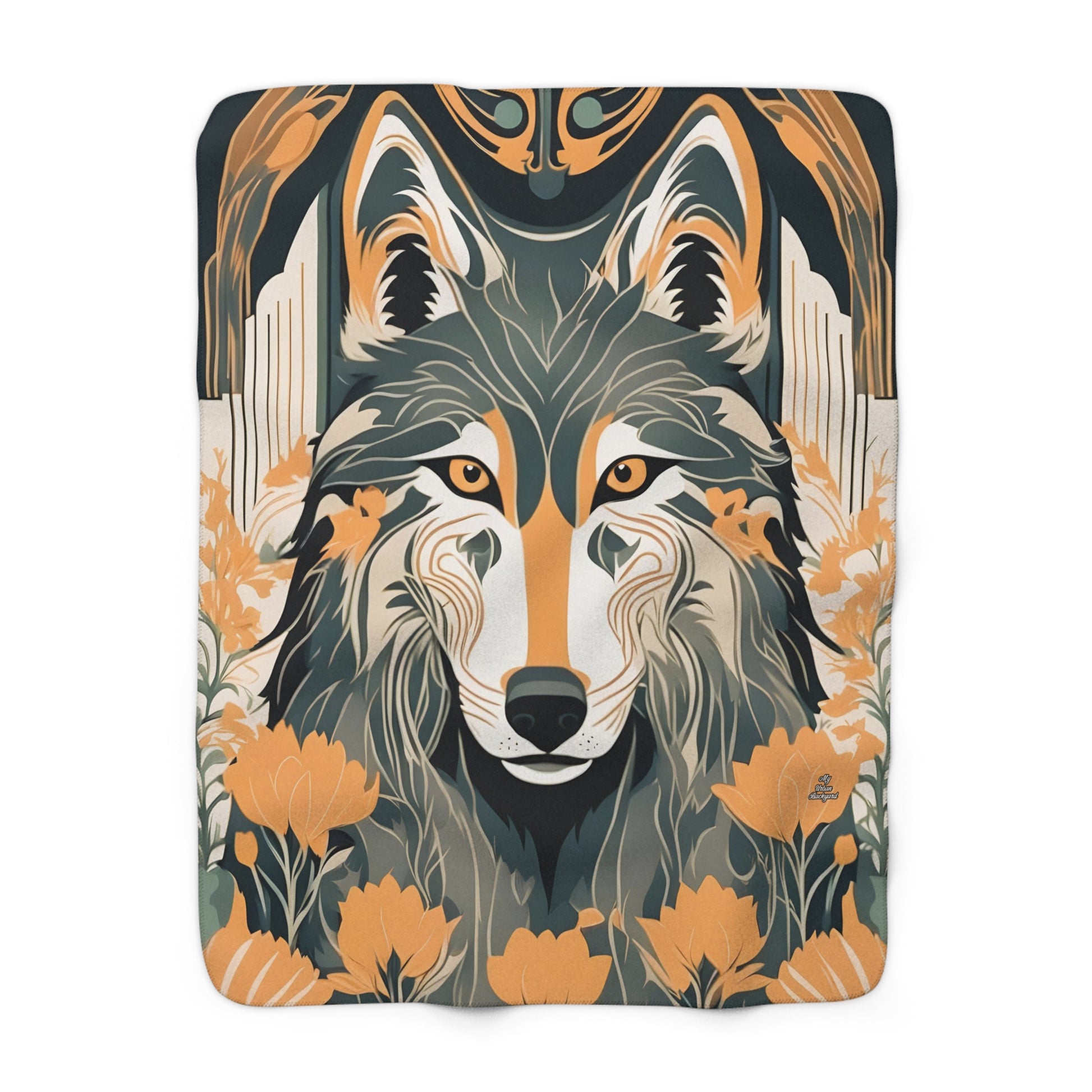 Dorian Greyfang Sherpa Fleece Blanket for Cozy Warmth, Wolf Design - 50"x60"
