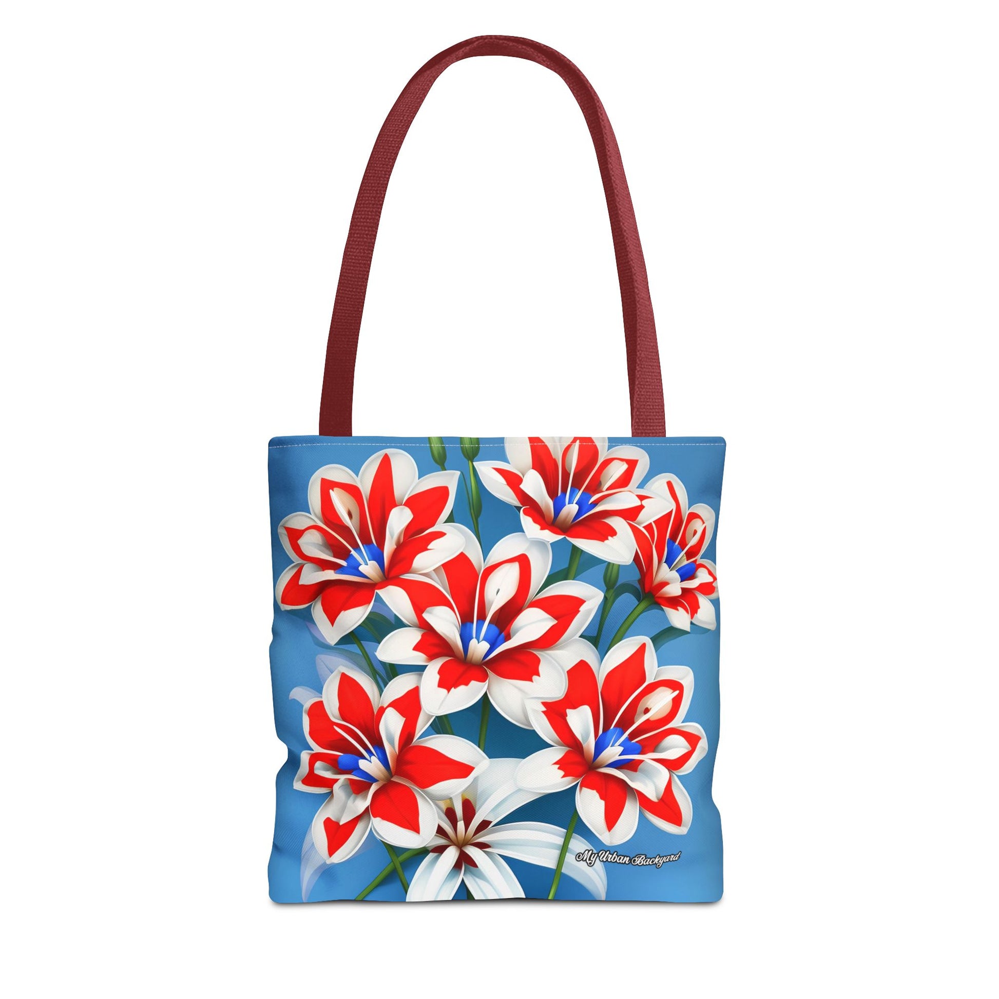 Bouquet of Red White and Blue Flowers Tote Bag with Cotton Handles For Everyday Use, 3 Sizes