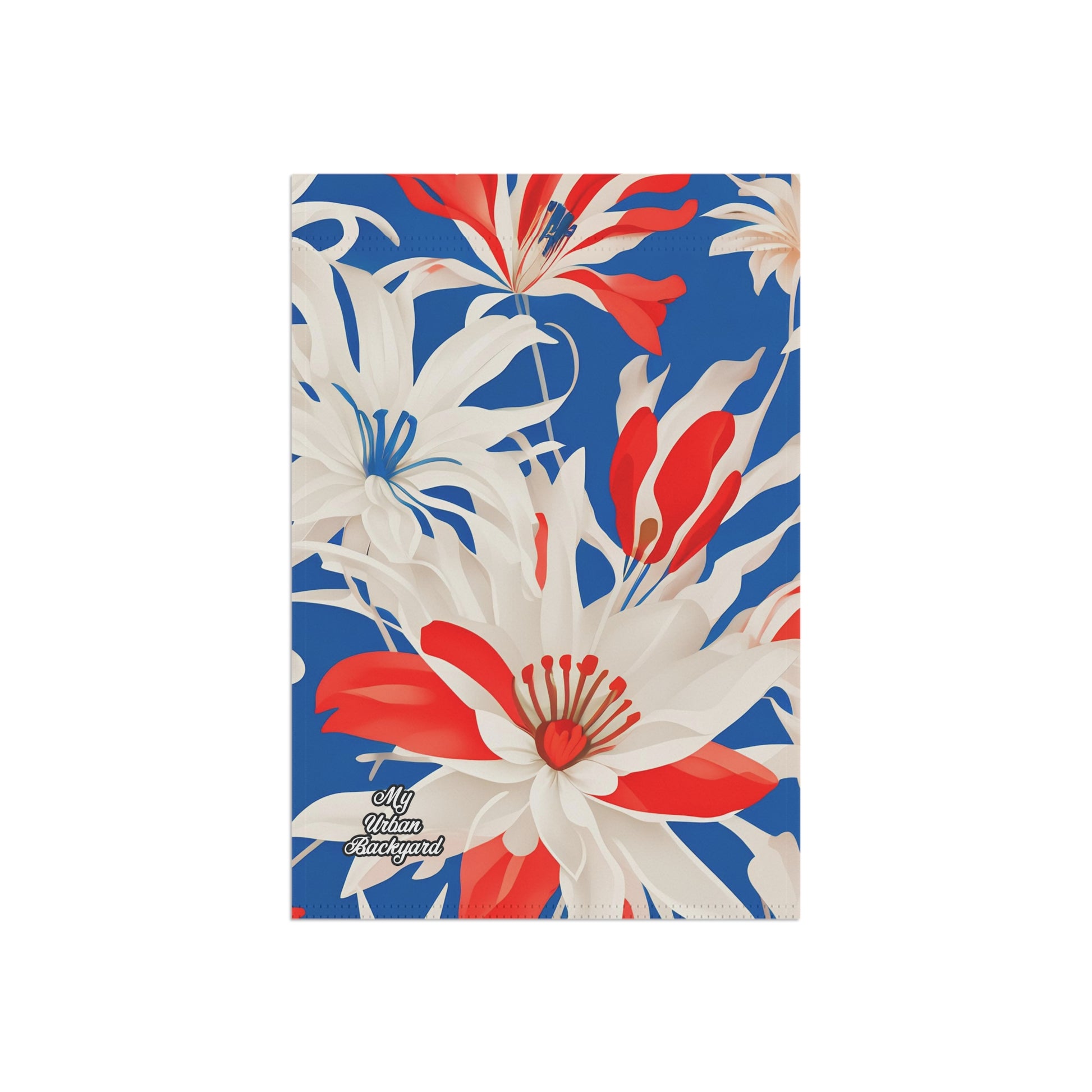 Outdoor Garden Flag for Yard, Patio or Work Decor, Double Sided, Vertical, Flag only - White Red and Blue Flowers