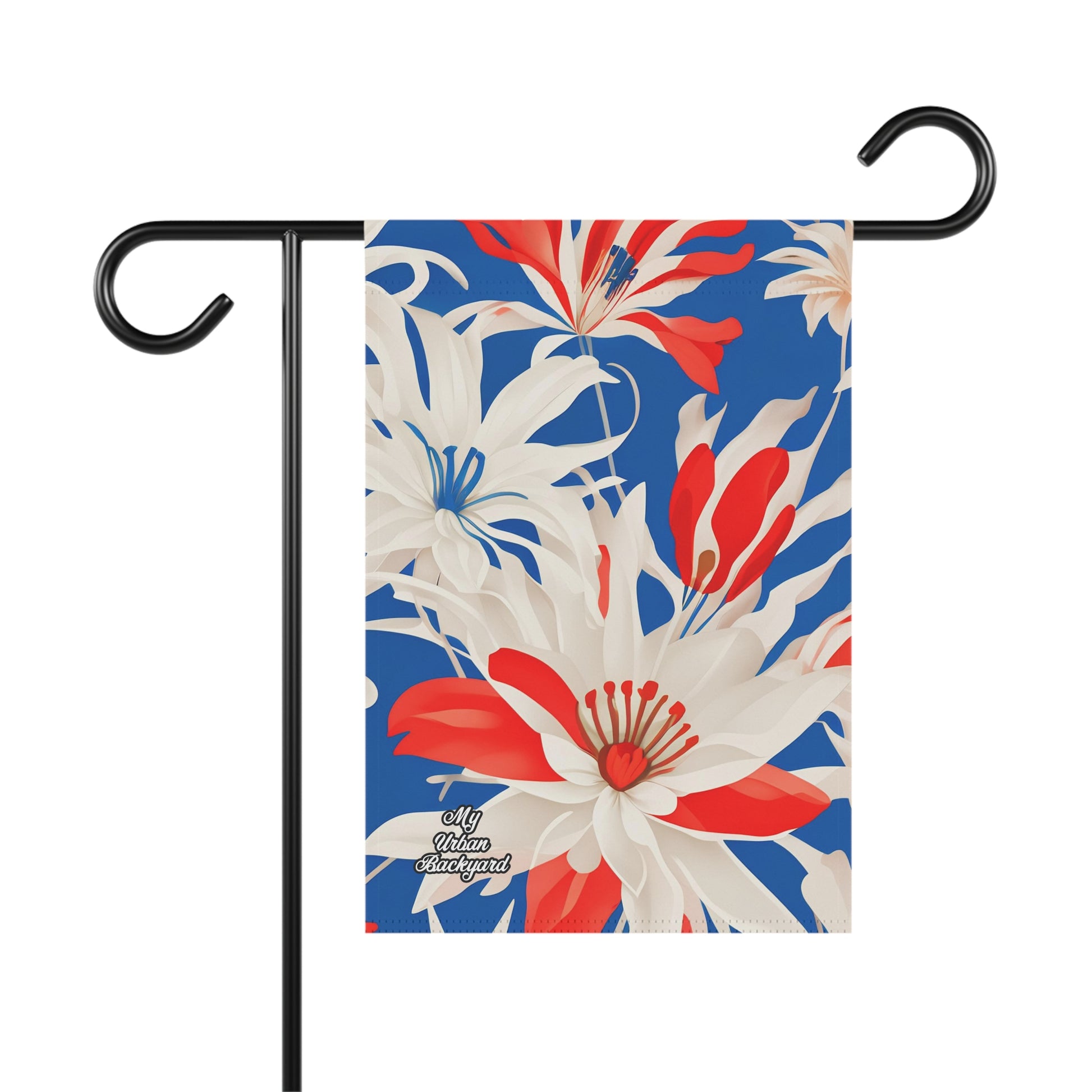 Outdoor Garden Flag for Yard, Patio or Work Decor, Double Sided, Vertical, Flag only - White Red and Blue Flowers