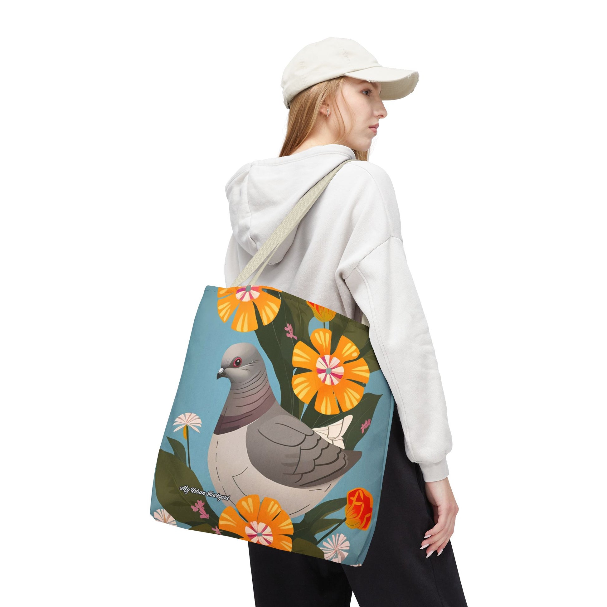 Pigeon and Yellow Flowers Tote Bag with Cotton Handles For Everyday Use, 3 Sizes