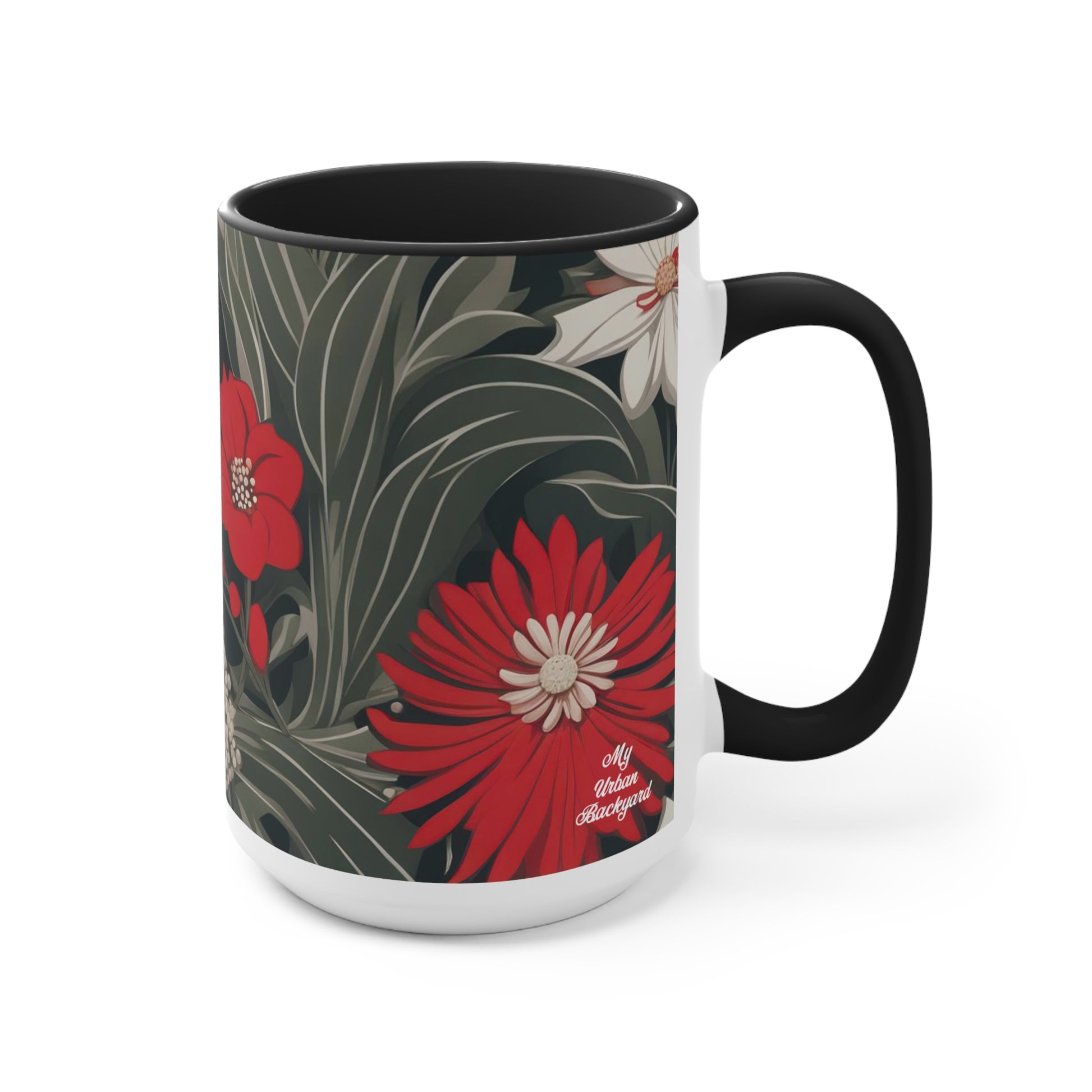 Red and White Flowers, Ceramic Mug - Perfect for Coffee, Tea, and More!