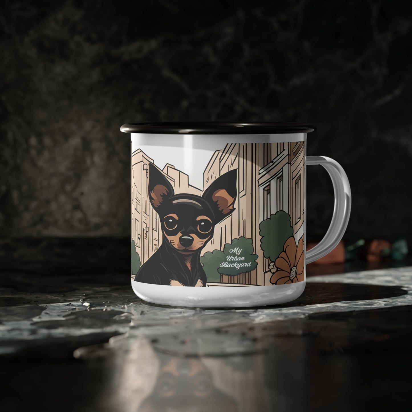 Ricky Barkley, Dog Enamel Camping Mug for Coffee, Tea, Cocoa, or Cereal - 12oz
