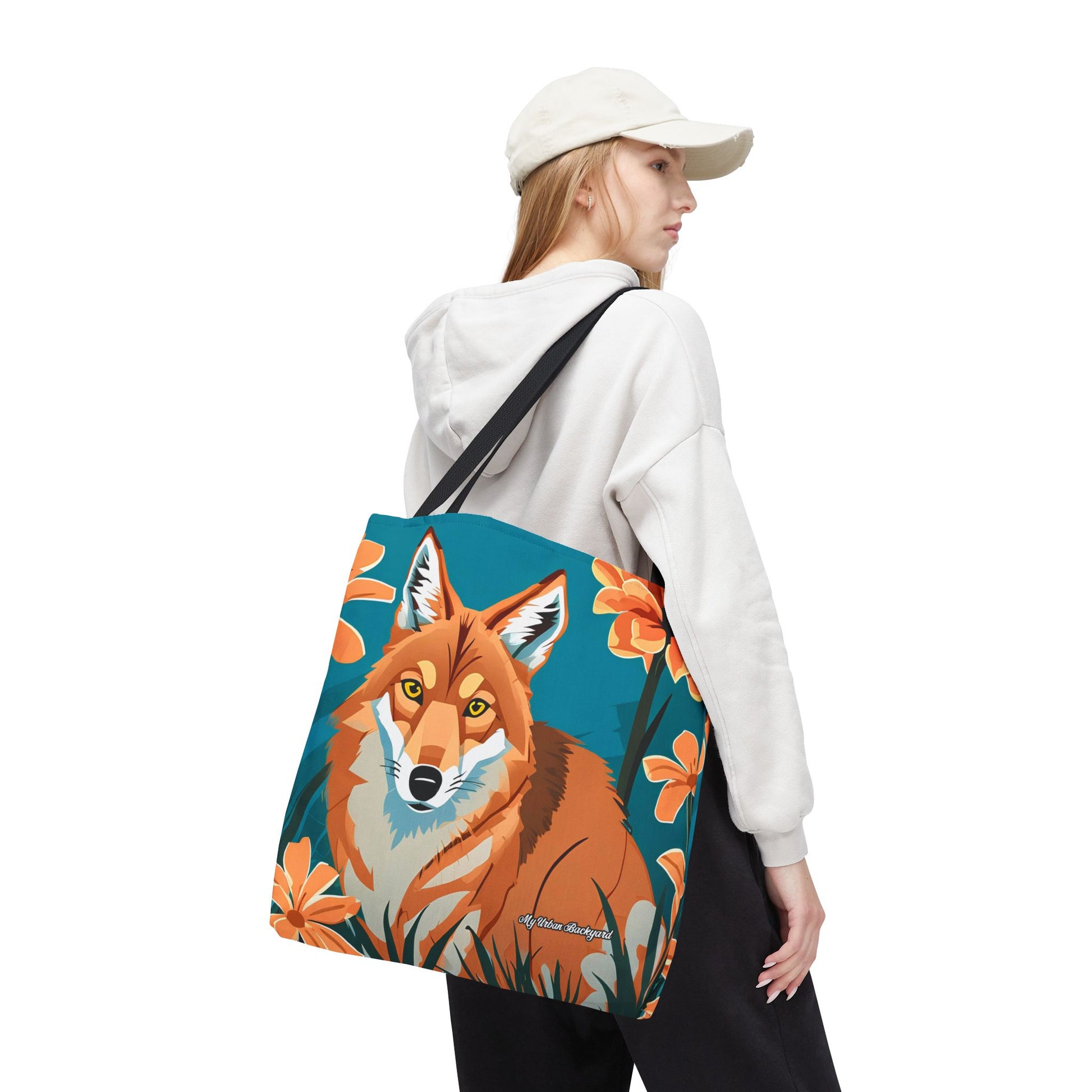 Coyote with Flowers Tote Bag with Cotton Handles For Everyday Use, 3 Sizes