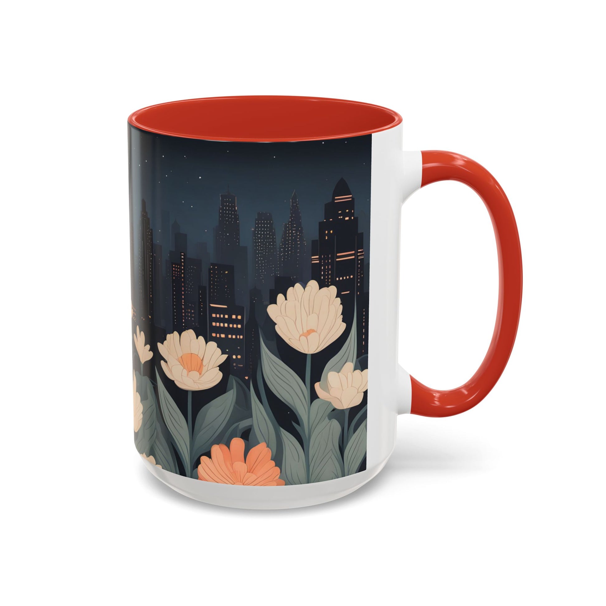 Cityscape Floral Accent Coffee Mug, Gift for Animal Lovers, Vintage Style, Perfect for Any Occasion