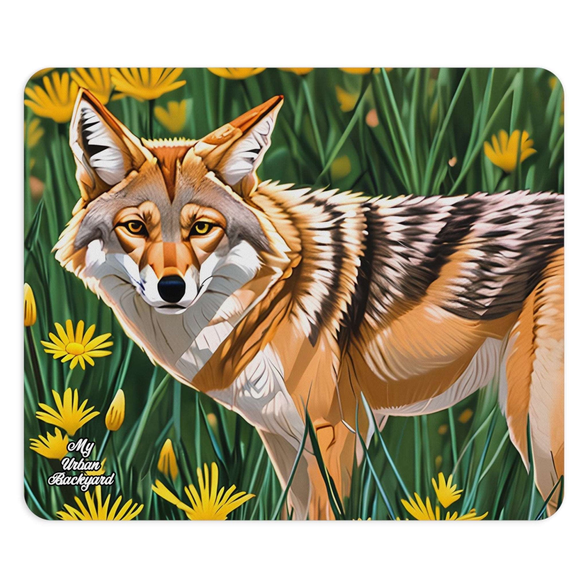 Computer Mouse Pad, Non-slip rubber bottom, Coyote w Flowers
