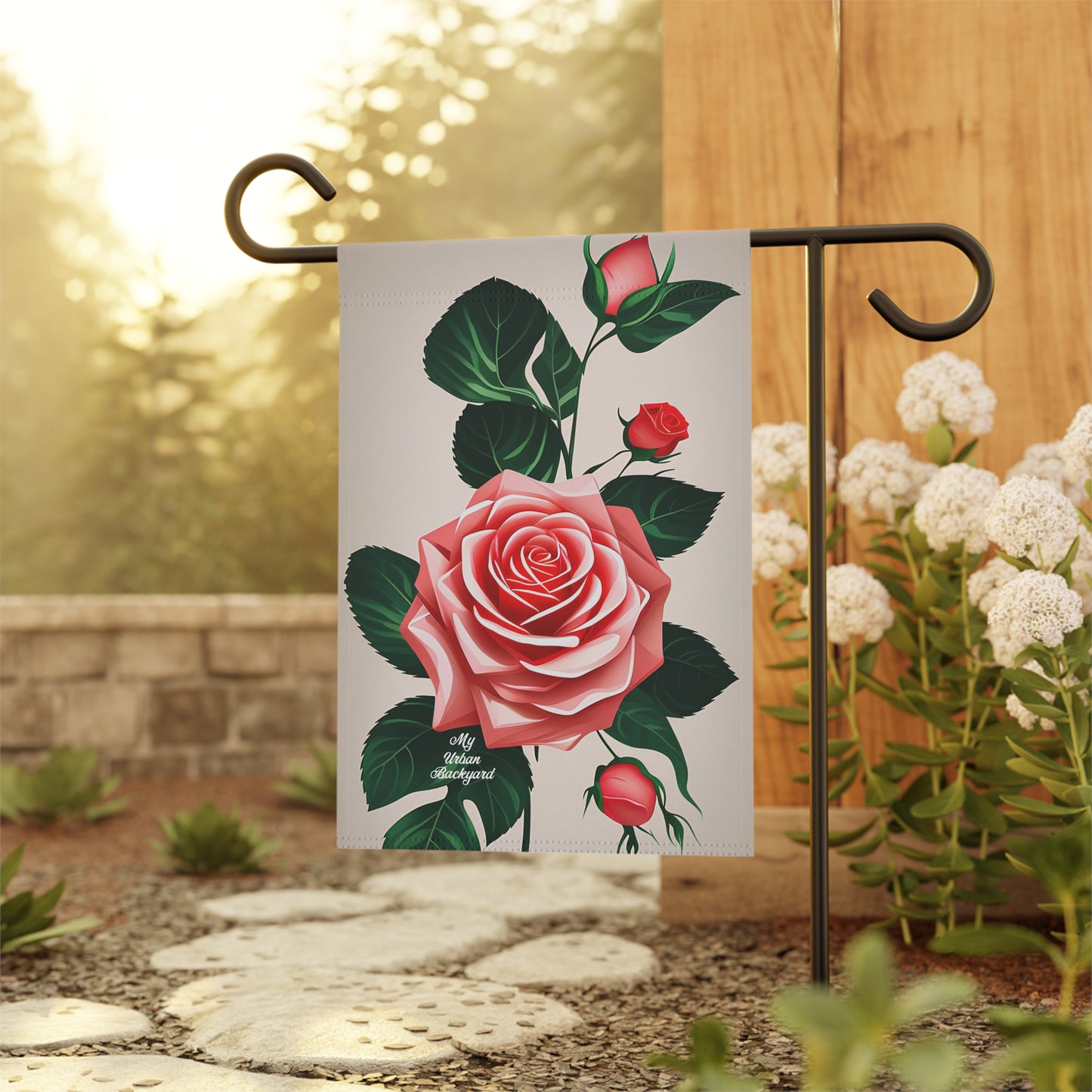 Pink Rose, Garden Flag for Yard, Patio, Porch, or Work, 12"x18" - Flag only