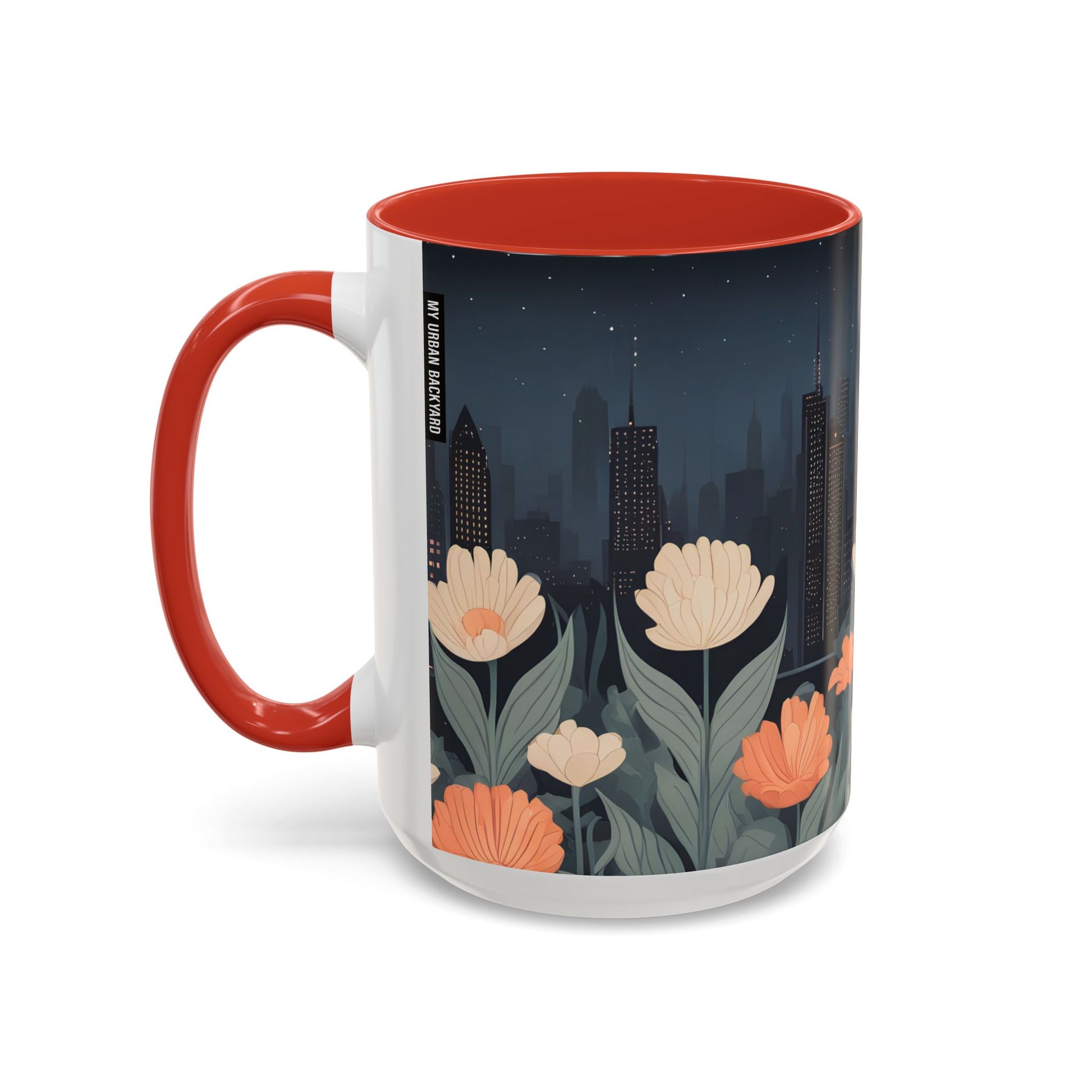 Cityscape Floral Accent Coffee Mug, Gift for Animal Lovers, Vintage Style, Perfect for Any Occasion