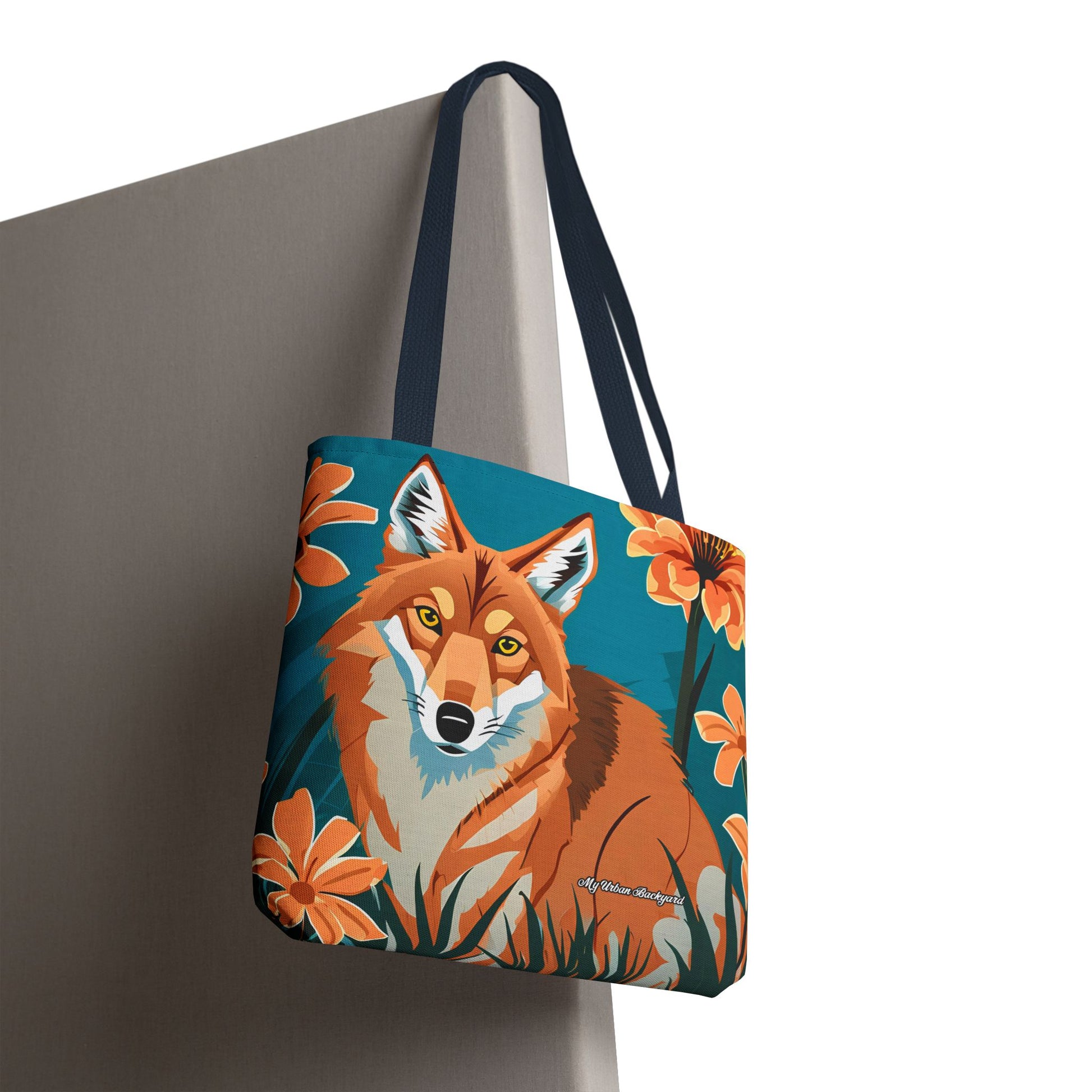 Coyote with Flowers Tote Bag with Cotton Handles For Everyday Use, 3 Sizes