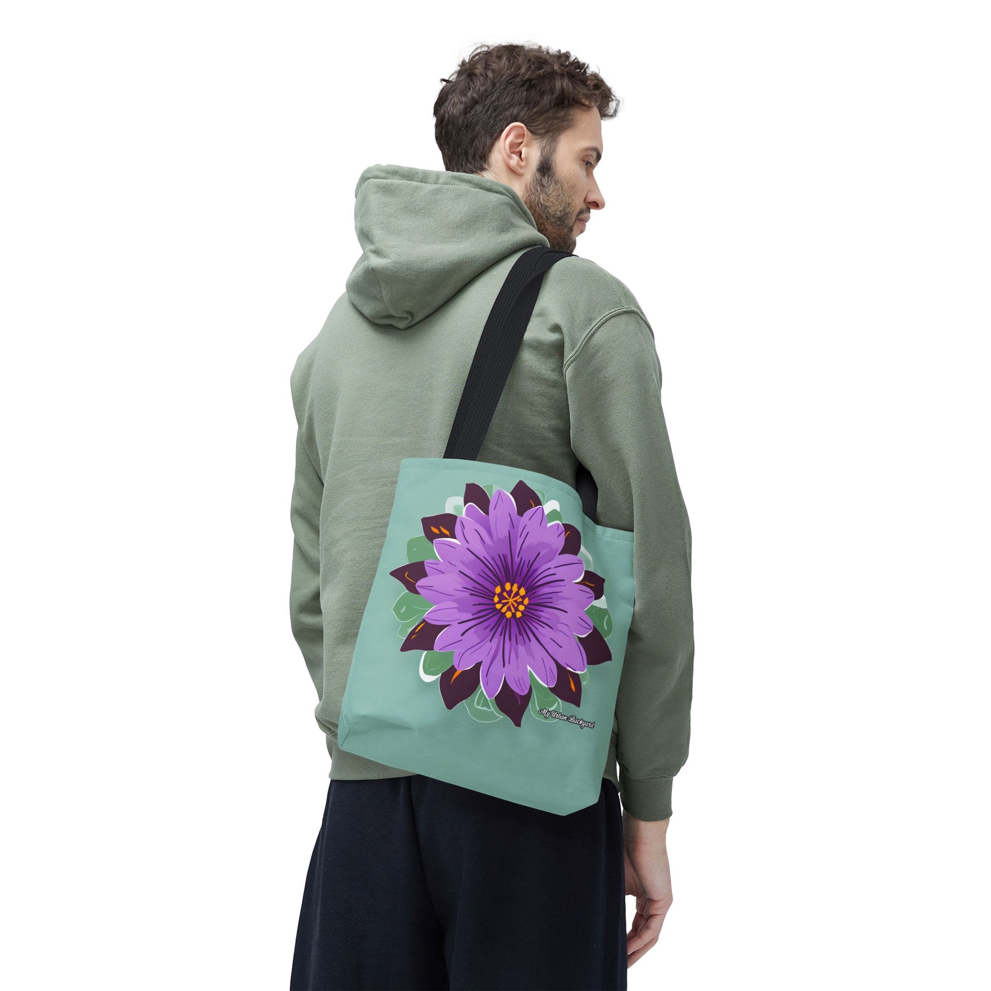 Purple Flower Tote Bag with Cotton Handles For Everyday Use, 3 Sizes