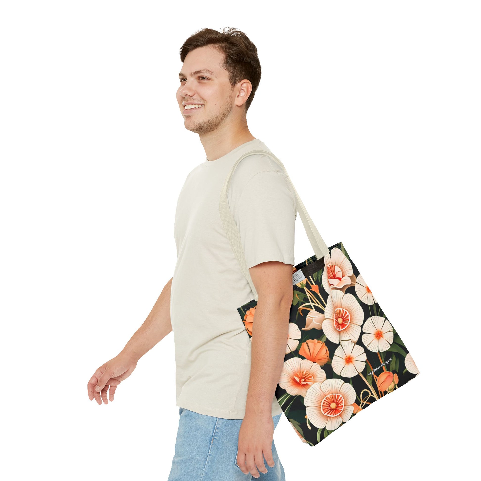 Art Deco Flowers Tote Bag with Cotton Handles For Everyday Use, 3 Sizes