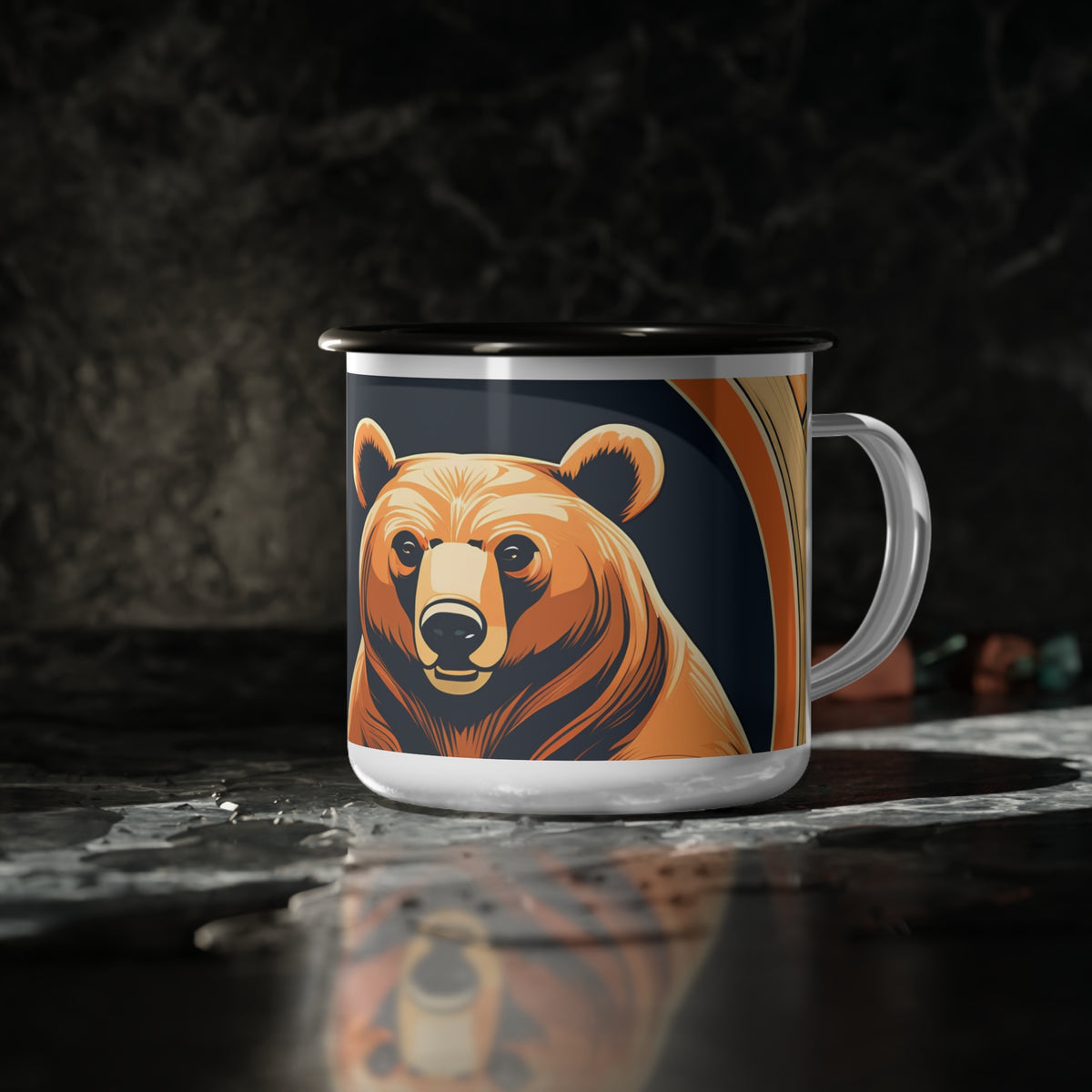 Woodland Bear Art Deco Enamel Mug — 12 oz