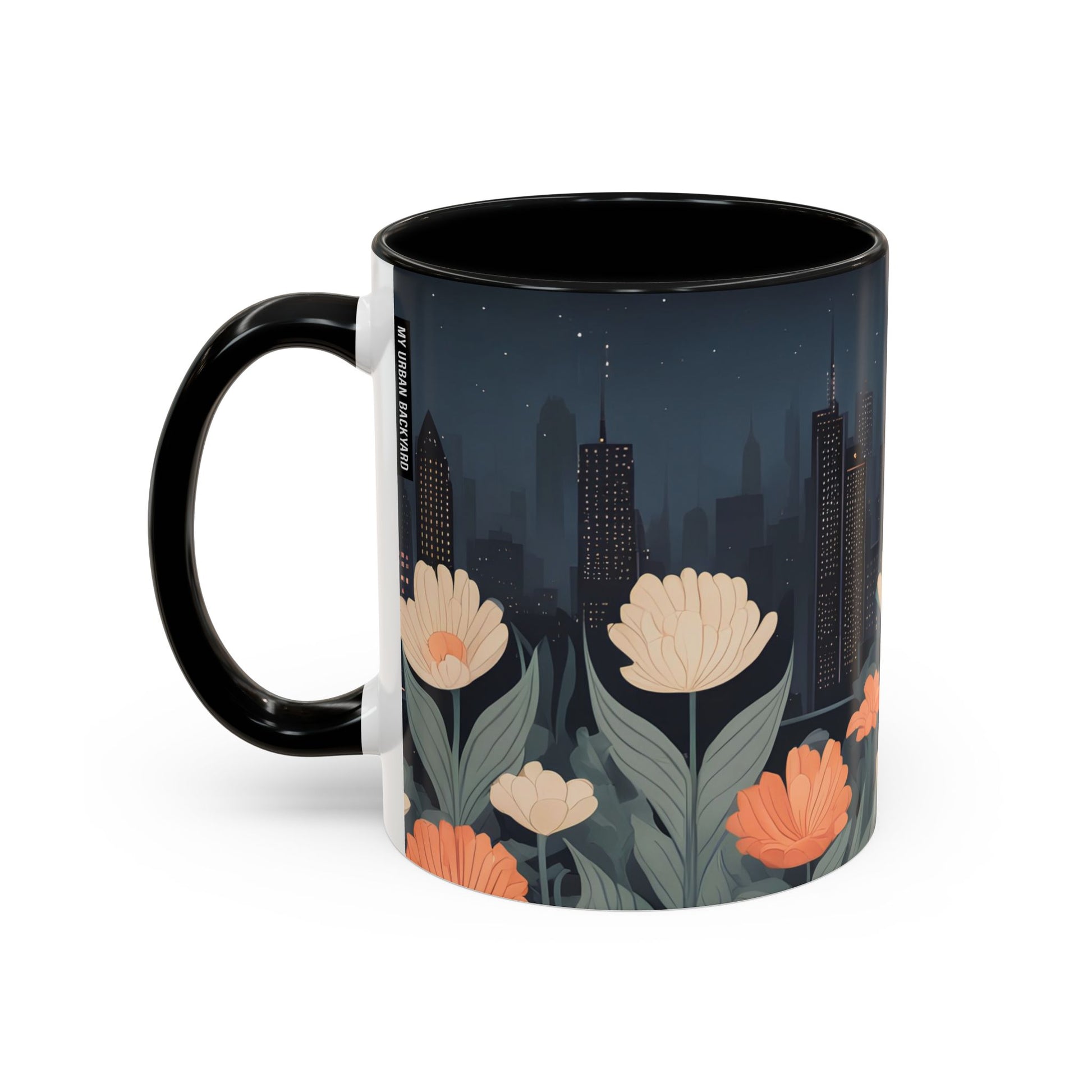 Cityscape Floral Accent Coffee Mug, Gift for Animal Lovers, Vintage Style, Perfect for Any Occasion