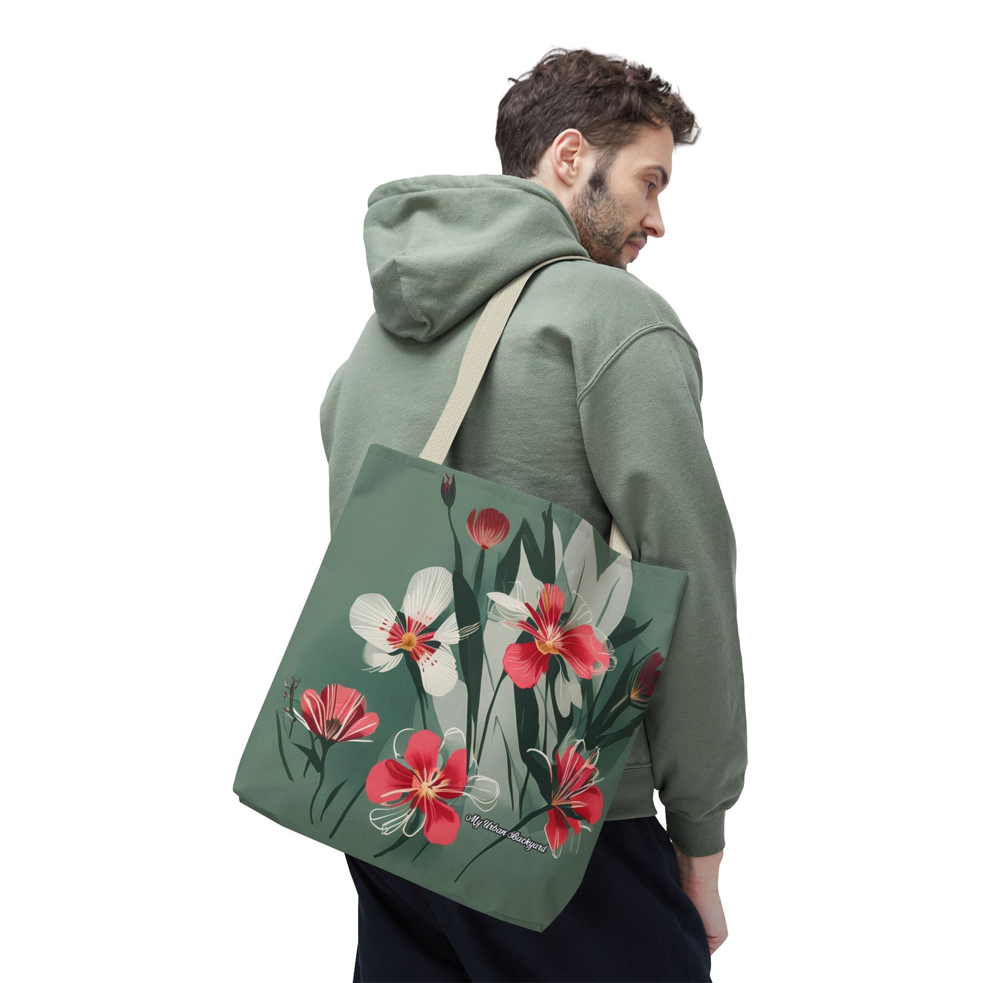 White and Red Wildflowers Tote Bag with Cotton Handles For Everyday Use, 3 Sizes