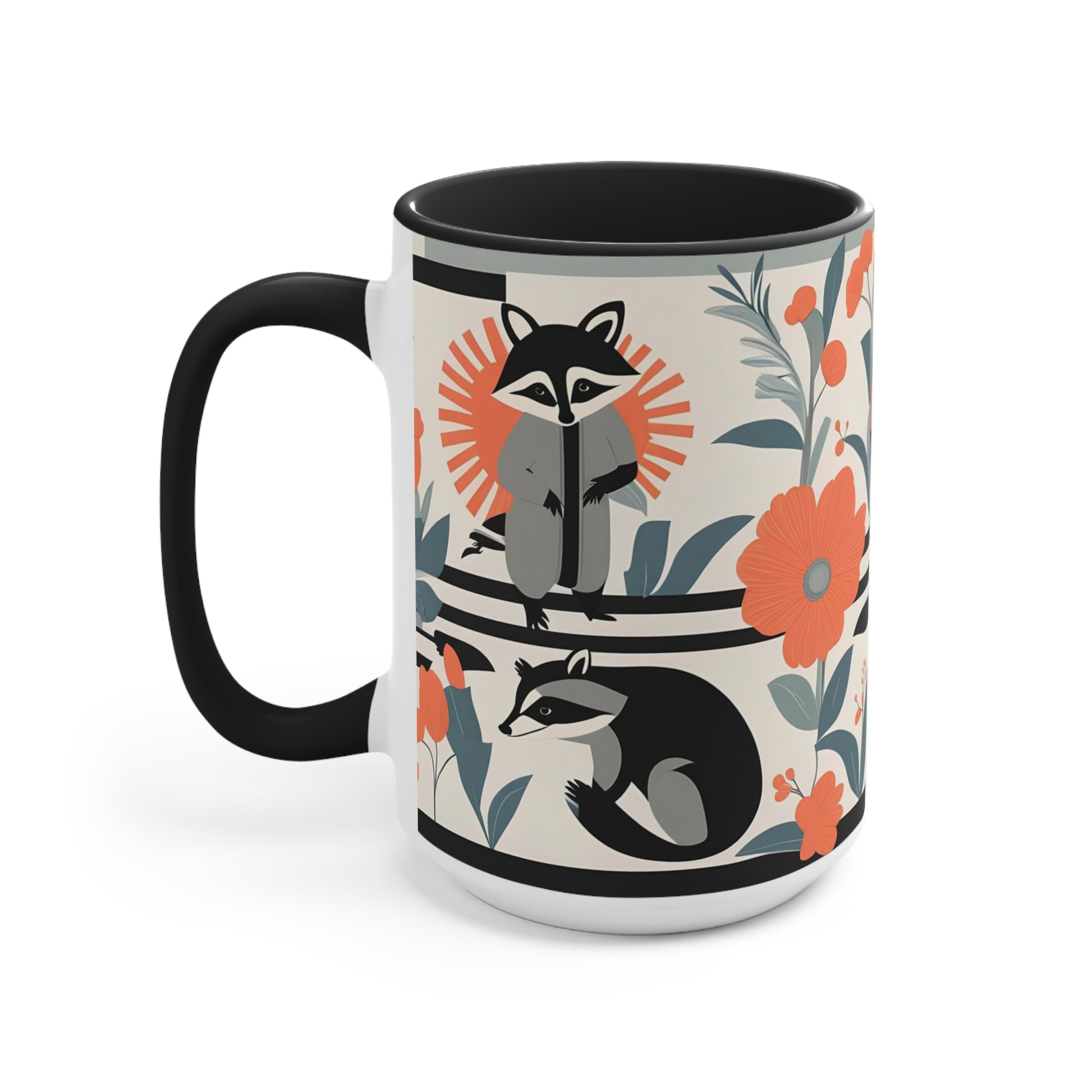 Raccoon Mural with Pastel Flowers, Ceramic Mug - Perfect for Coffee, Tea, and More!