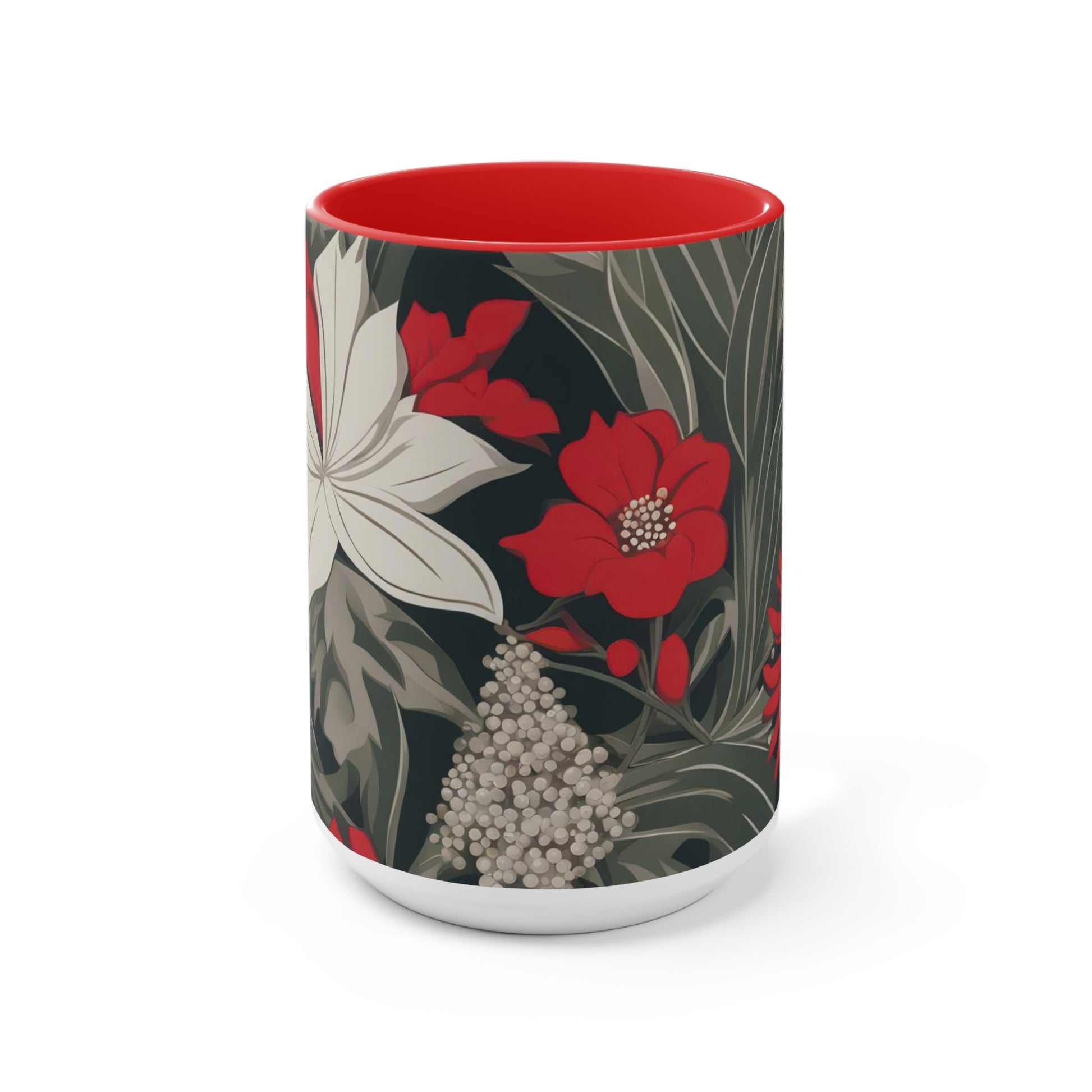 Red and White Flowers, Ceramic Mug - Perfect for Coffee, Tea, and More!