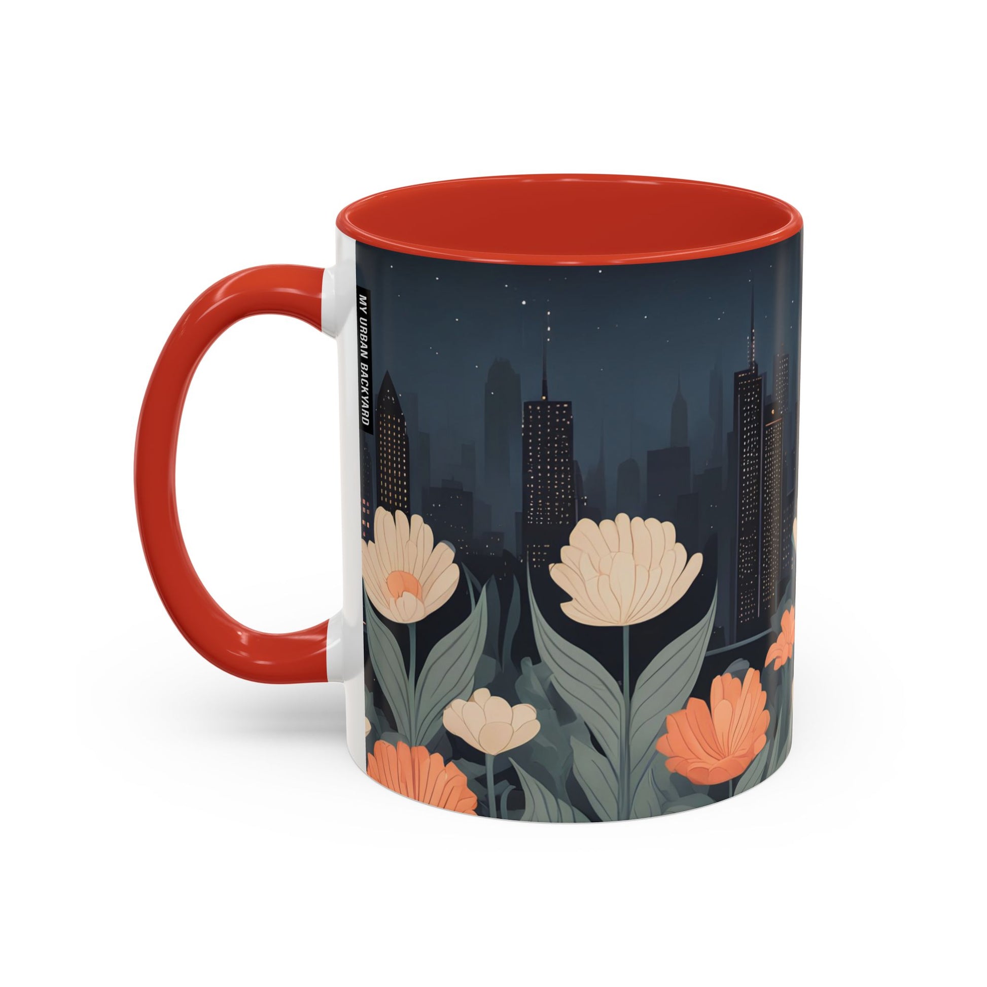 Cityscape Floral Accent Coffee Mug, Gift for Animal Lovers, Vintage Style, Perfect for Any Occasion
