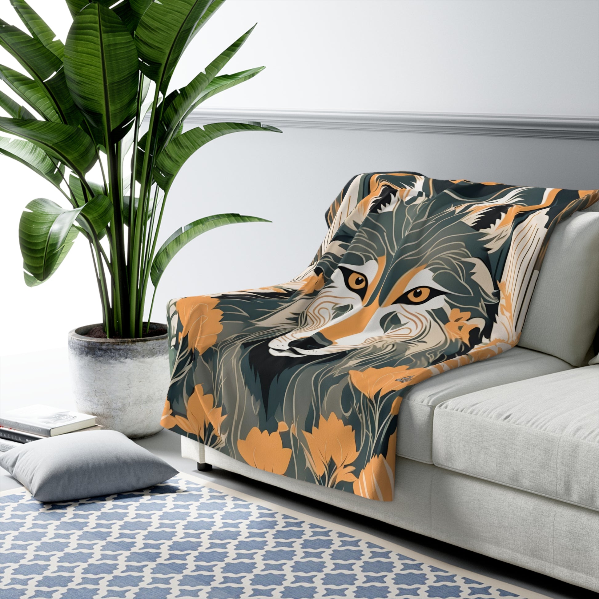 Dorian Greyfang Sherpa Fleece Blanket for Cozy Warmth, Wolf Design - 50"x60"