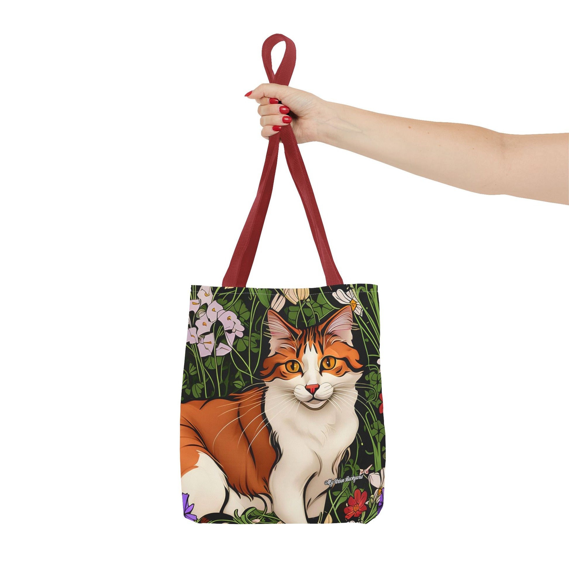Orange Cat with Flowers Tote Bag with Cotton Handles For Everyday Use, 3 Sizes