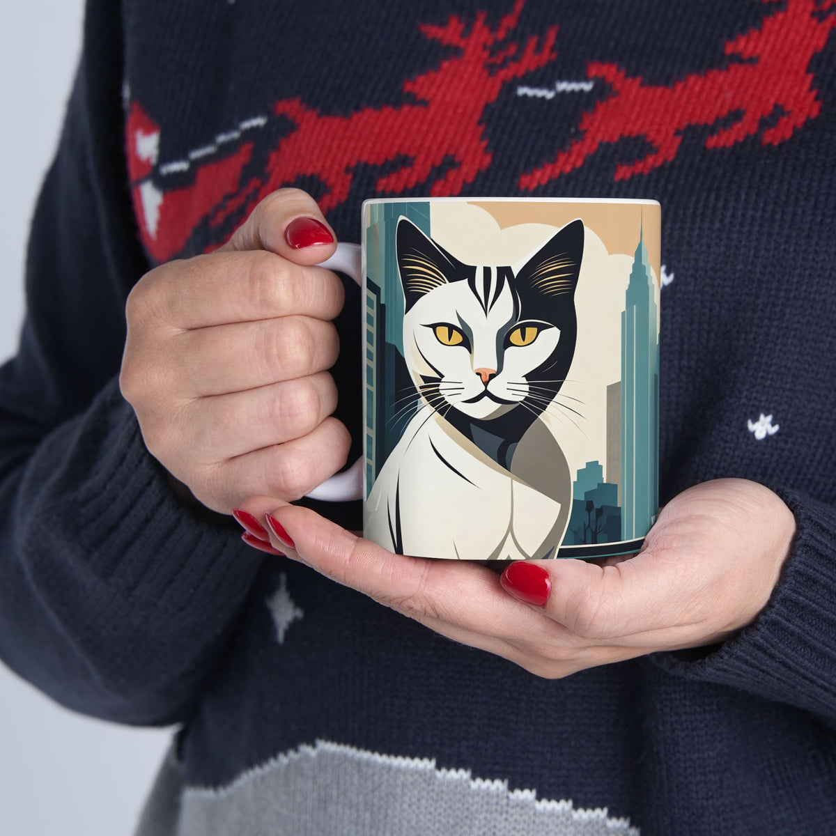 Art Deco Urban Cat Ceramic Mug