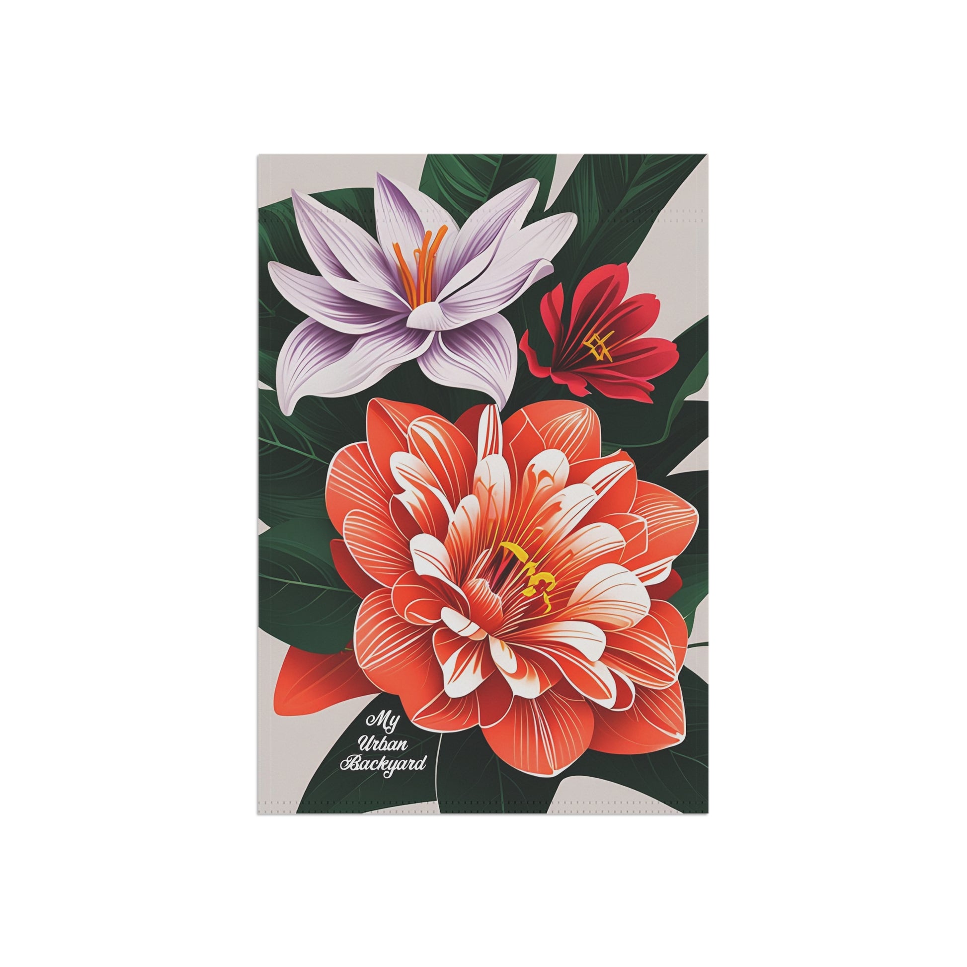 Three Flowers, Garden Flag for Yard, Patio, Porch, or Work, 12"x18" - Flag only