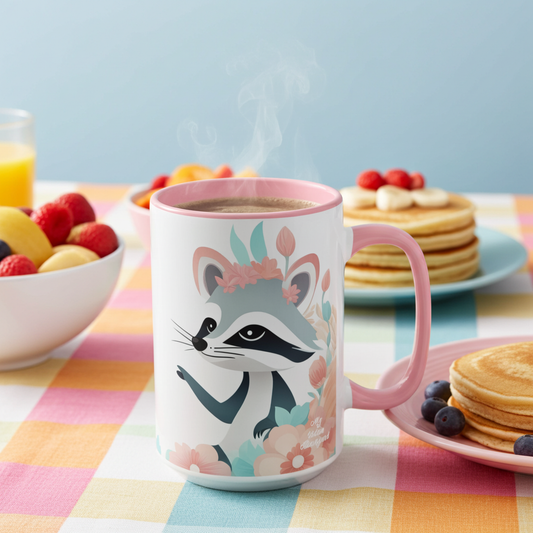 Raccoons with Flowers Ceramic Mug