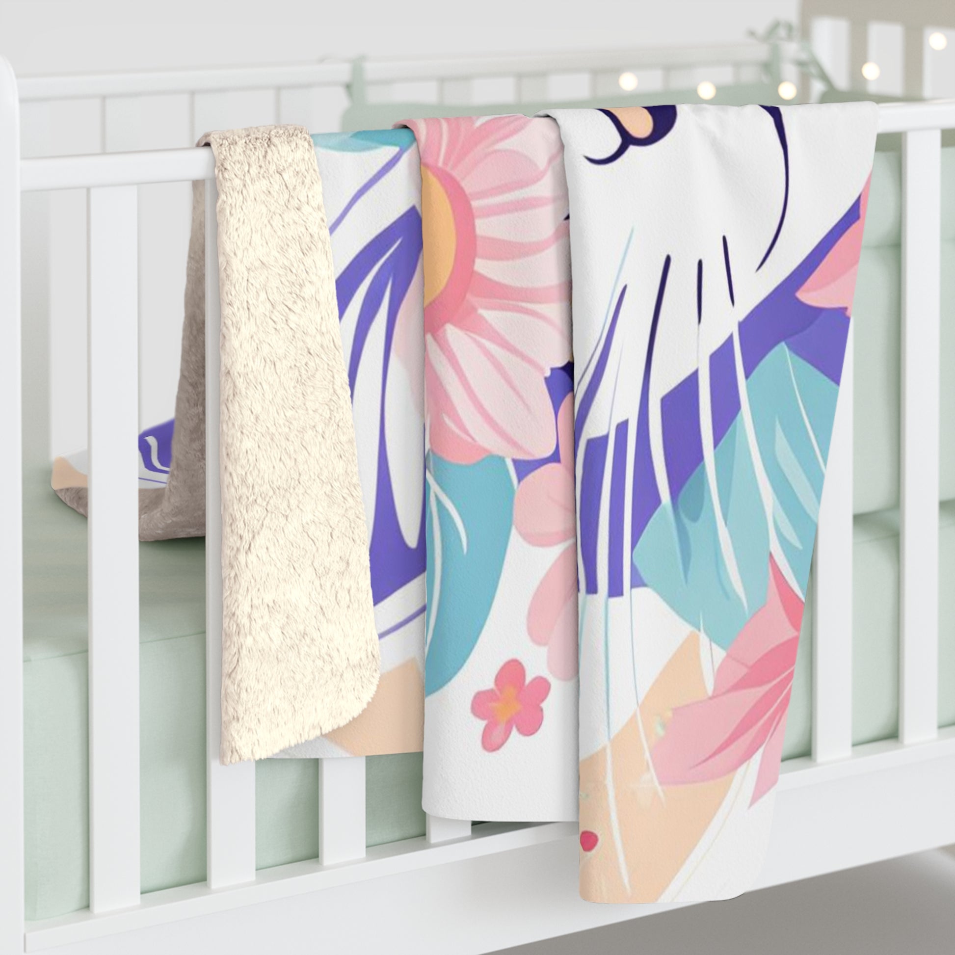 Cat with Pastel Flowers, Sherpa Fleece Blanket for Cozy Warmth, 50"x60"