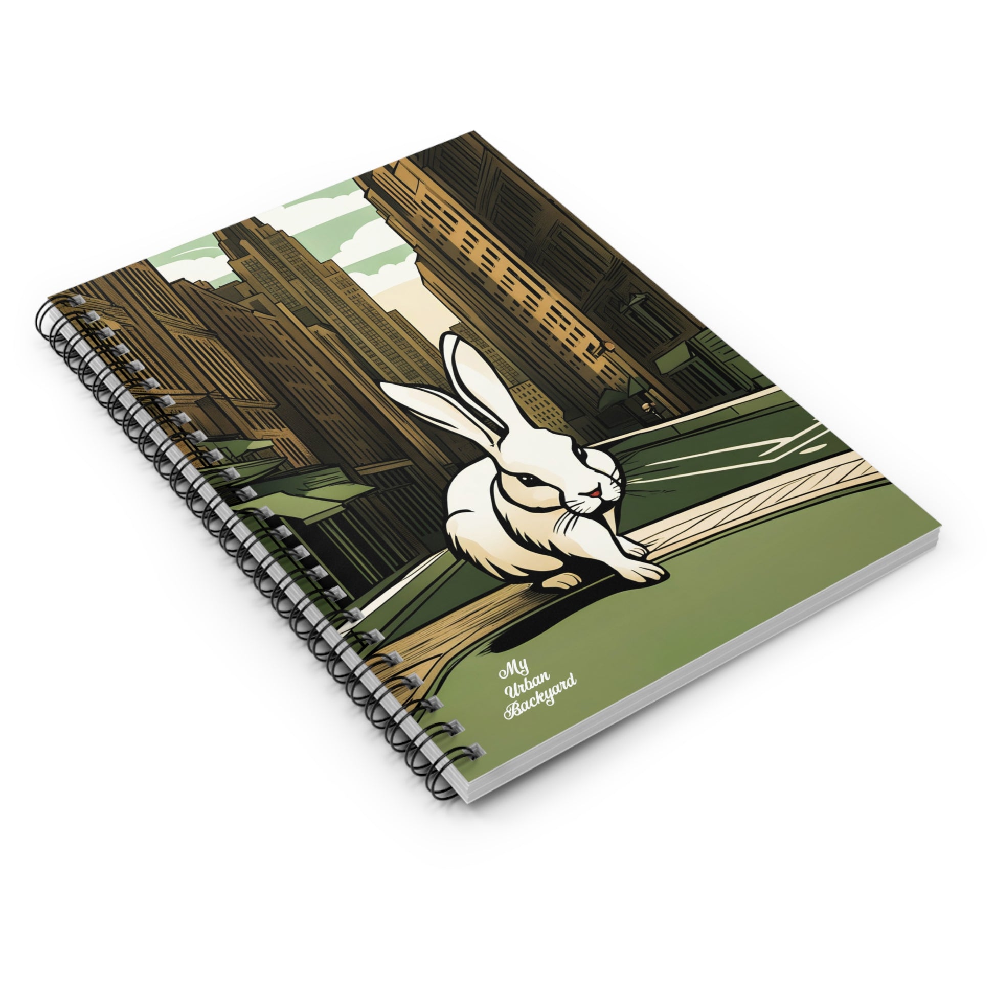 White Rabbit on a City Street, Spiral Notebook Writing Journal - 118 Ruled Pages
