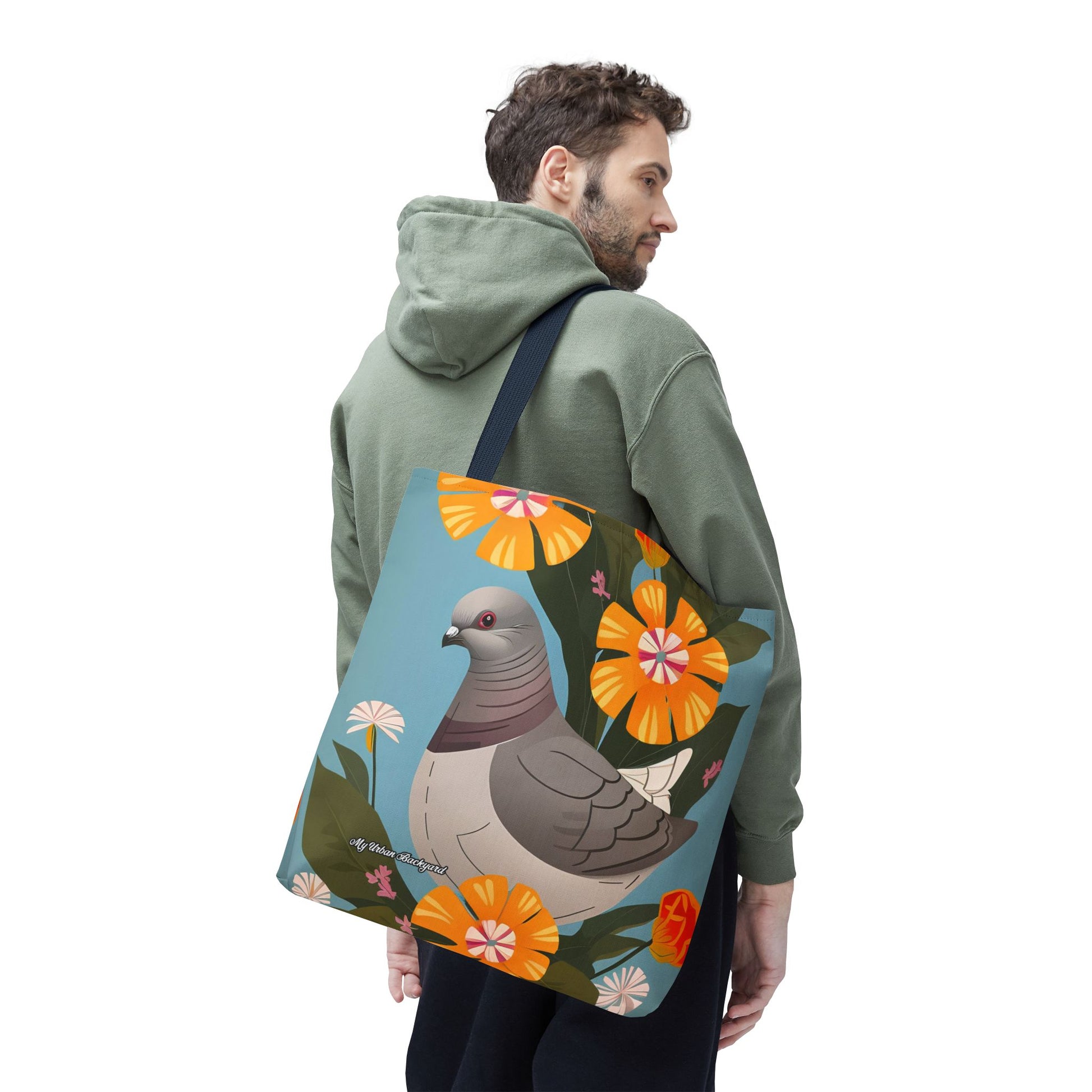 Pigeon and Yellow Flowers Tote Bag with Cotton Handles For Everyday Use, 3 Sizes