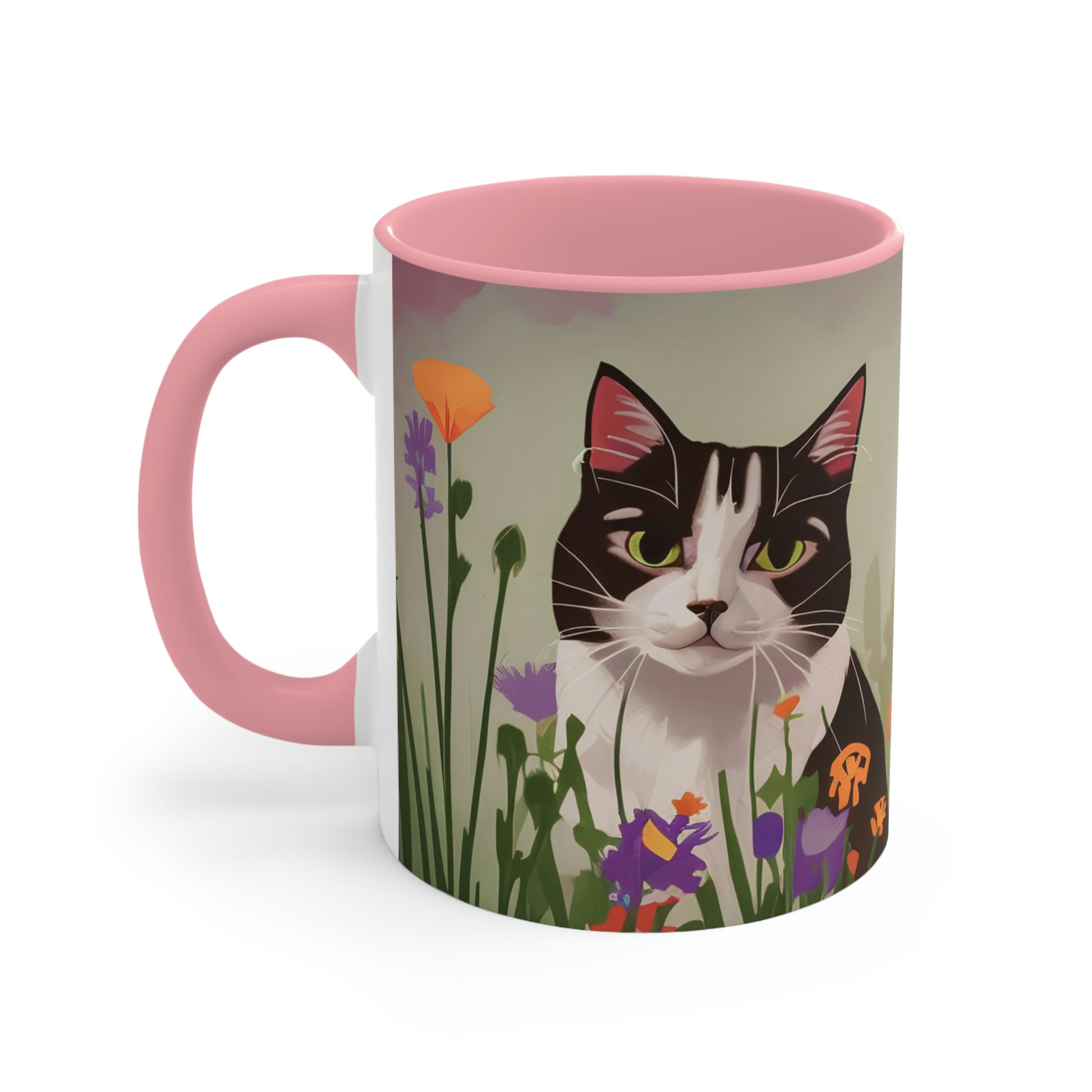 Cat with Wildflowers, Ceramic Mug - Perfect for Coffee, Tea, and More!